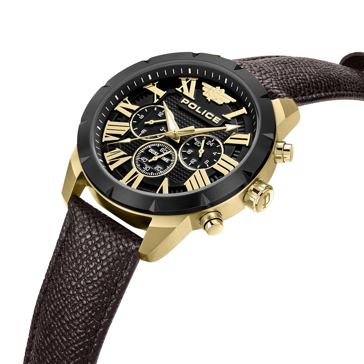 Gold Case & Brown Dial Watch With Brown Leather Strap - Brown - Image 2