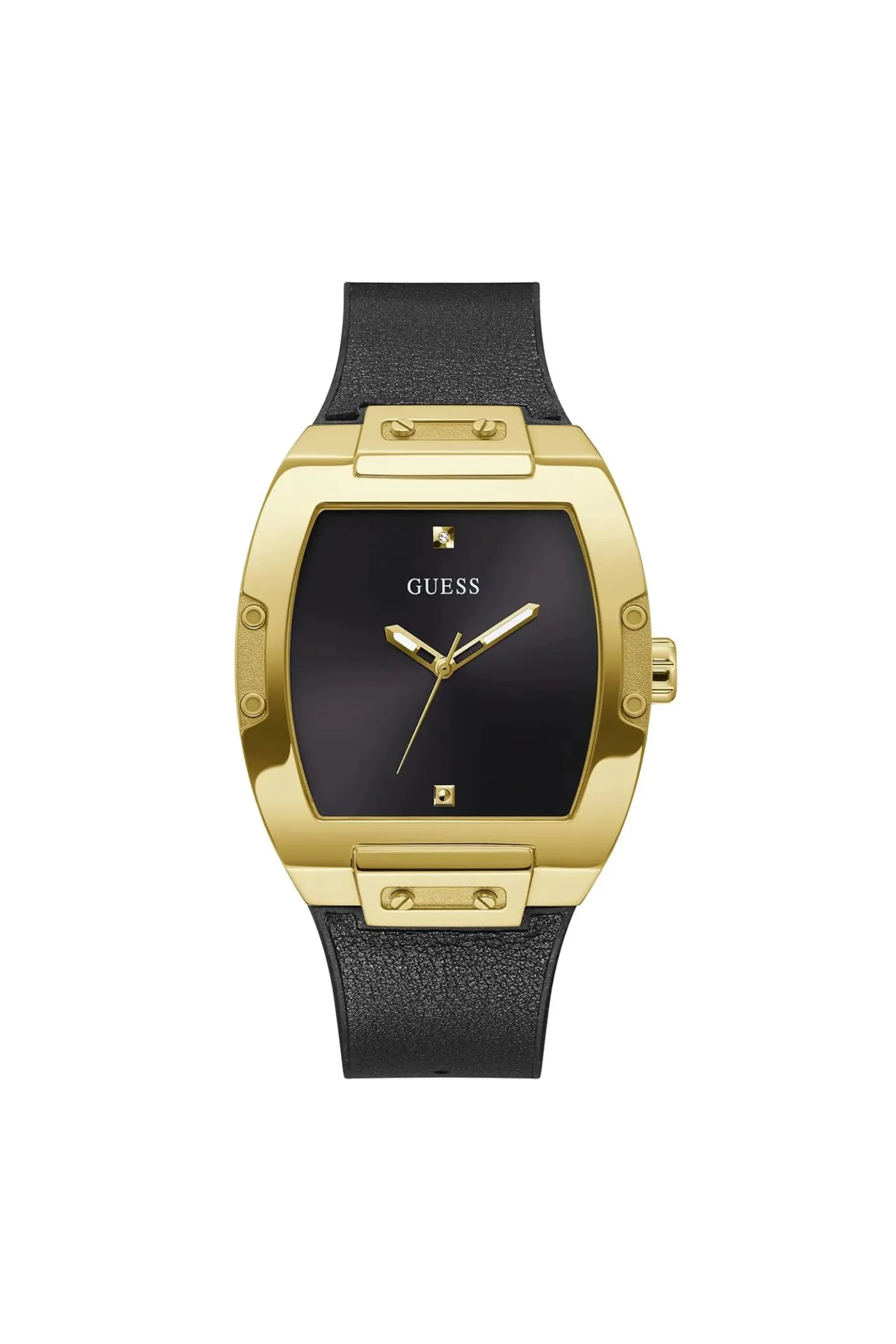 Gold Case Sun Black Diamond Dial Smooth Leather Strap Watch - Gold - Image 5