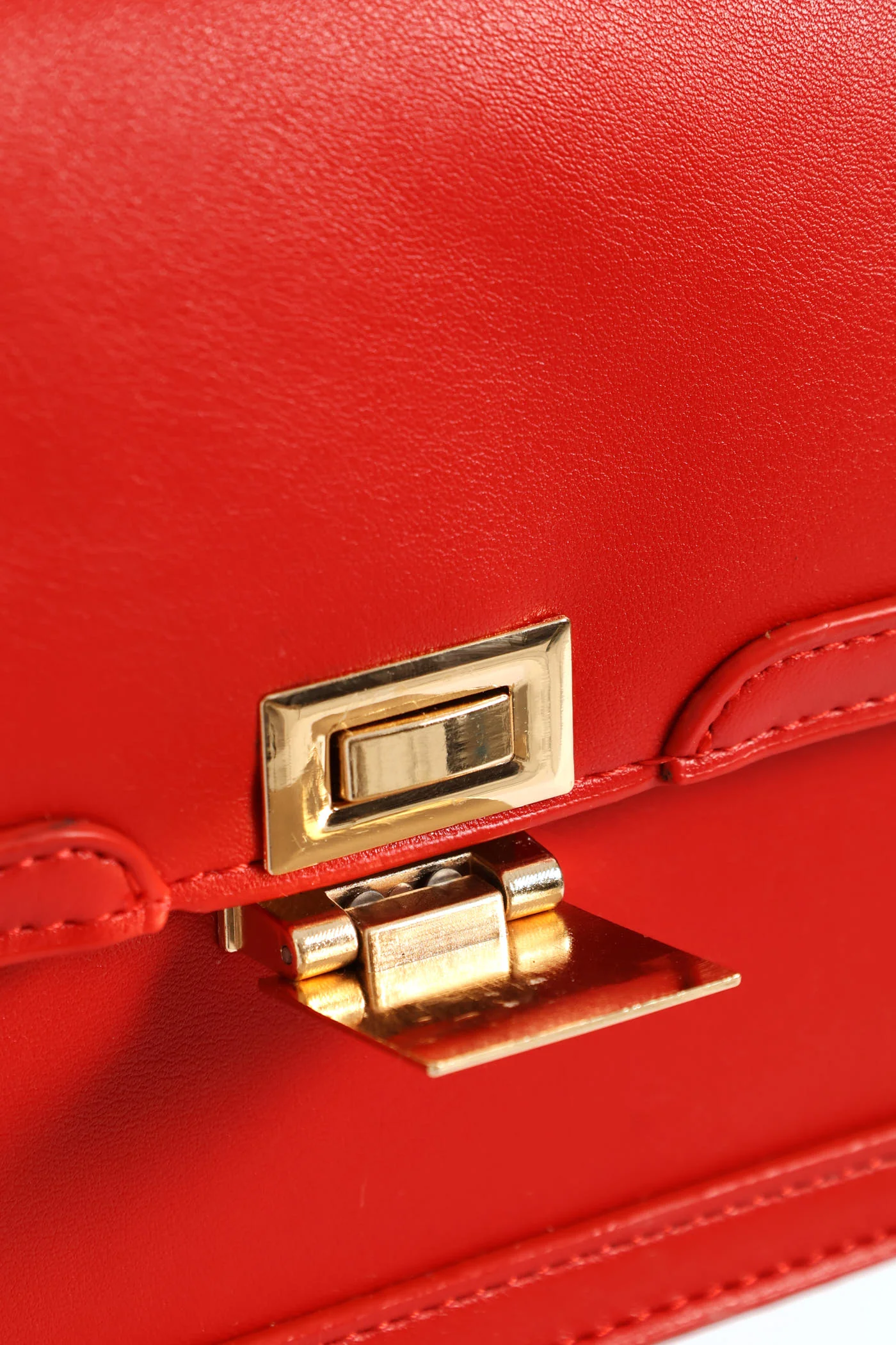 Gold Clasp & Chain Satchel Bag - Red - Image 2