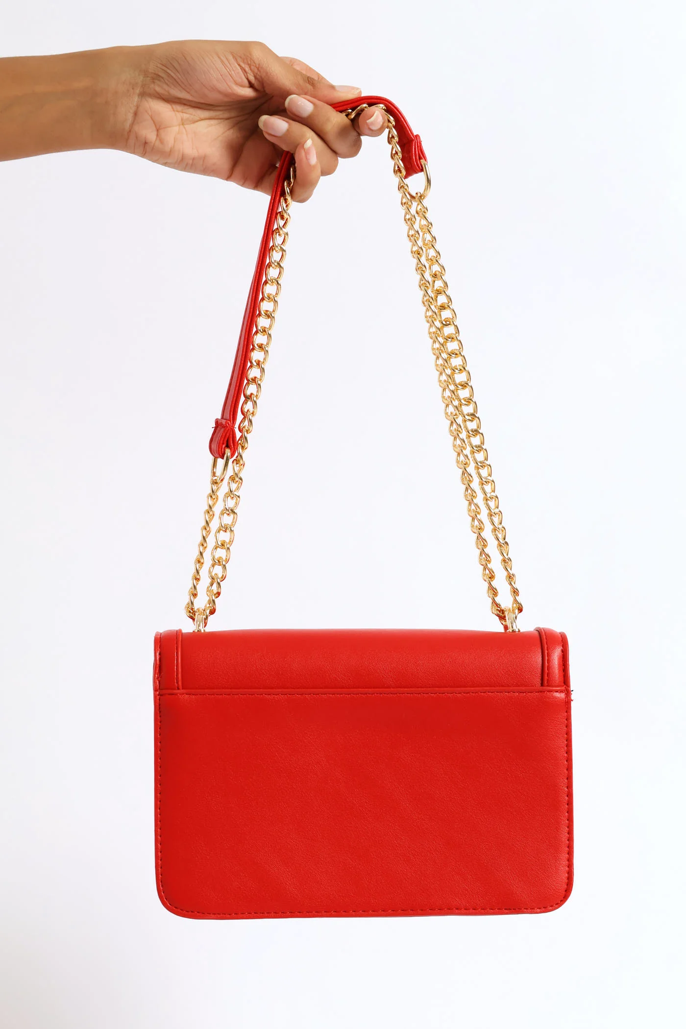Gold Clasp & Chain Satchel Bag - Red - Image 4