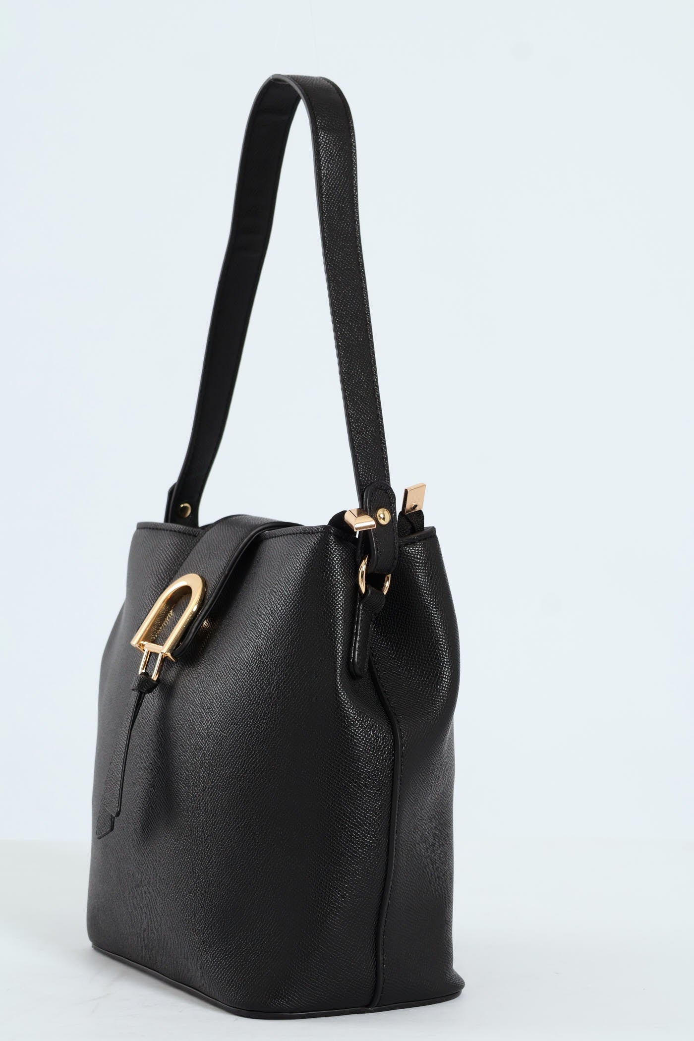 Gold Clasp Flapover Shopper - Black - Image 3