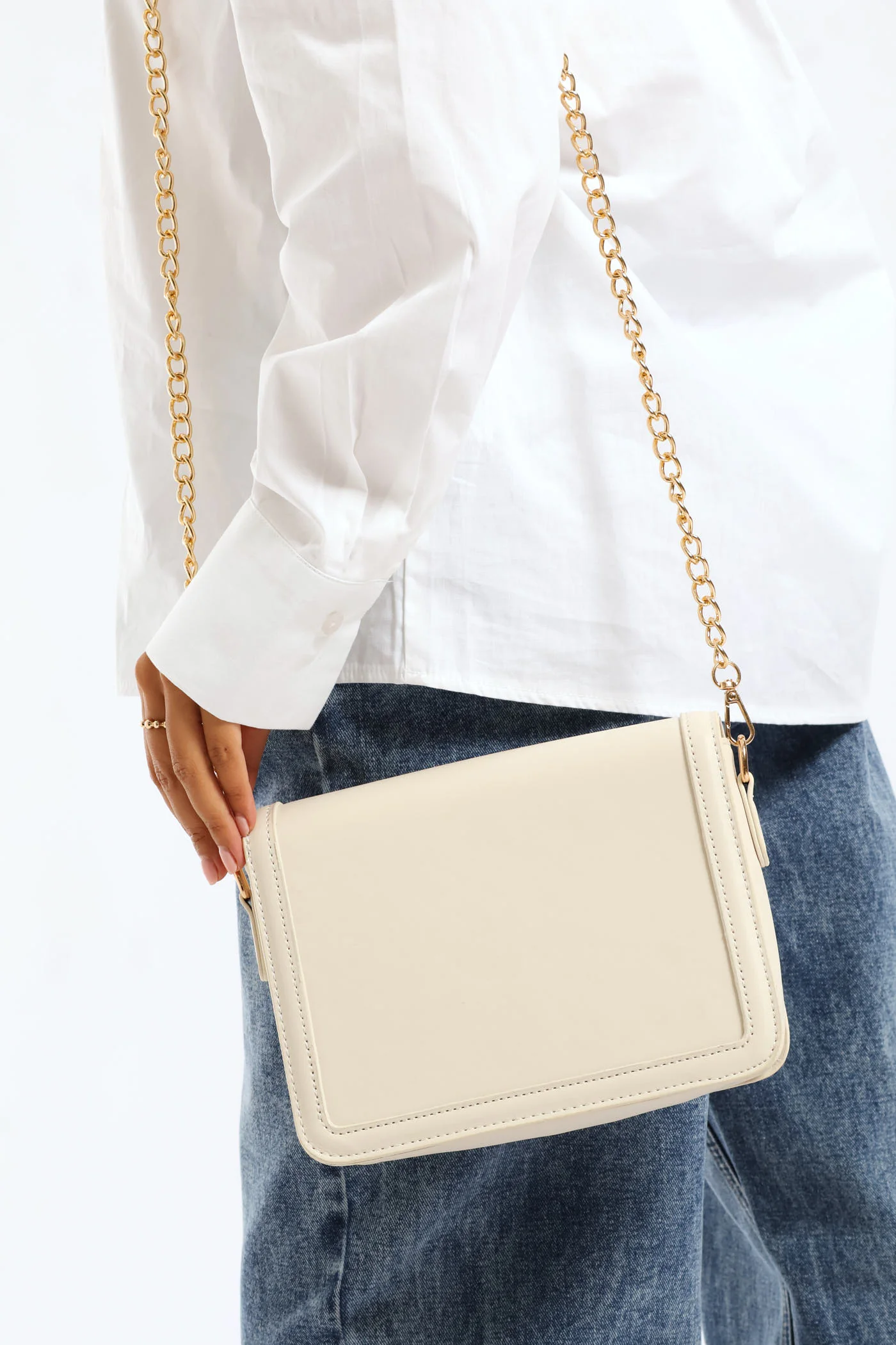 Gold Clasp Satchel - Cream - Image 2