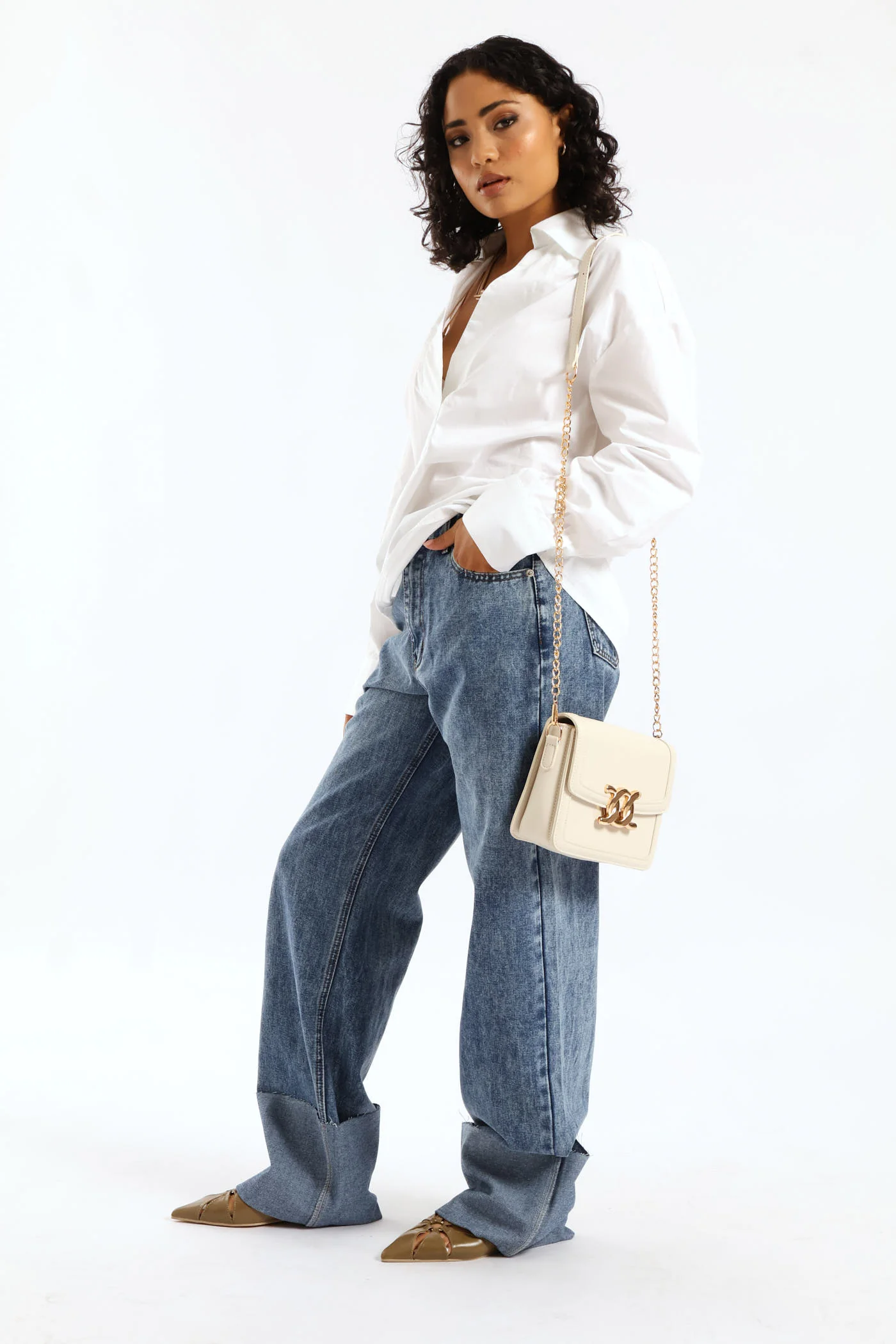 Gold Clasp Satchel - Cream - Image 3