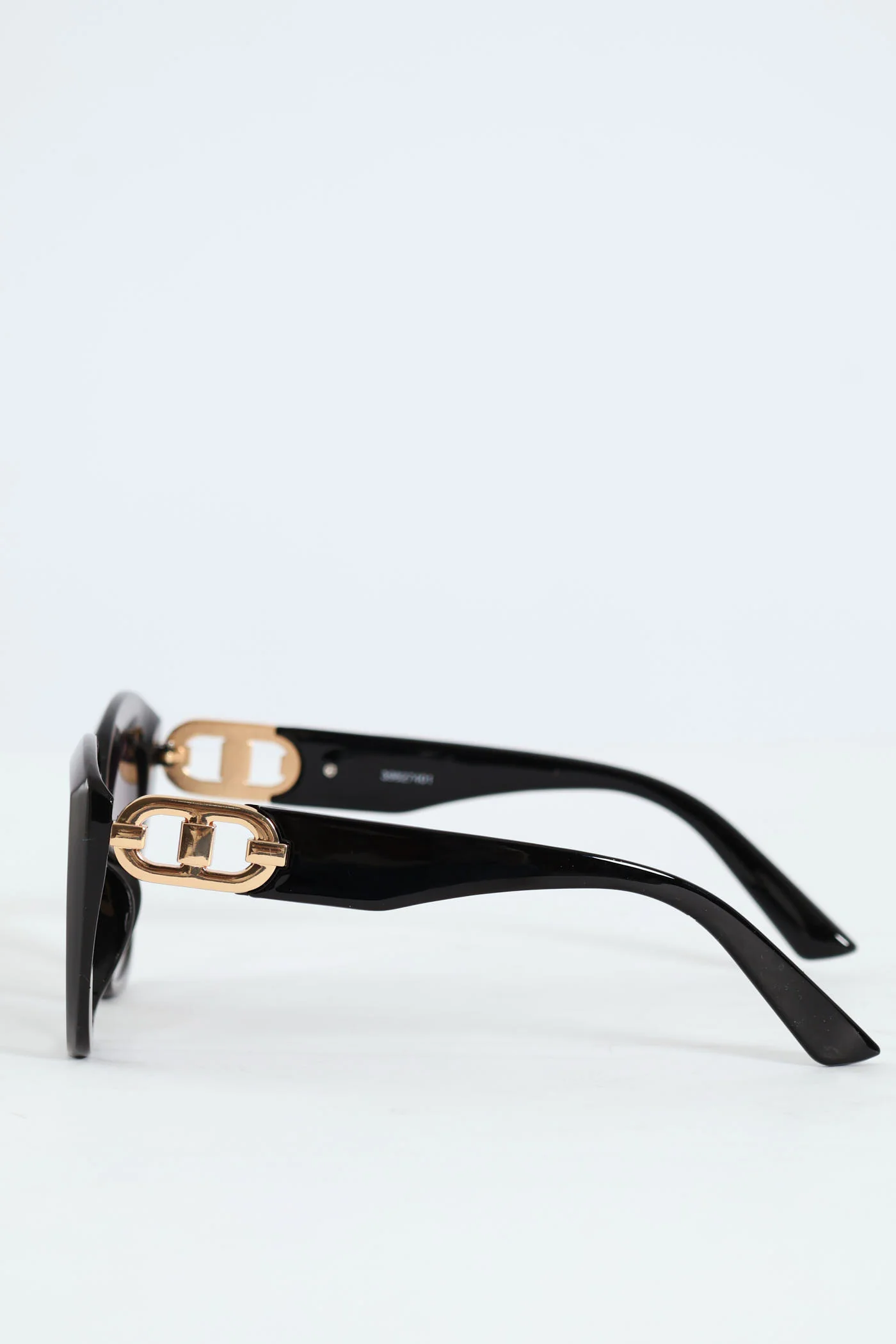 Gold Detail Temple Rounded Cateye Sunglasses - Black - Image 3