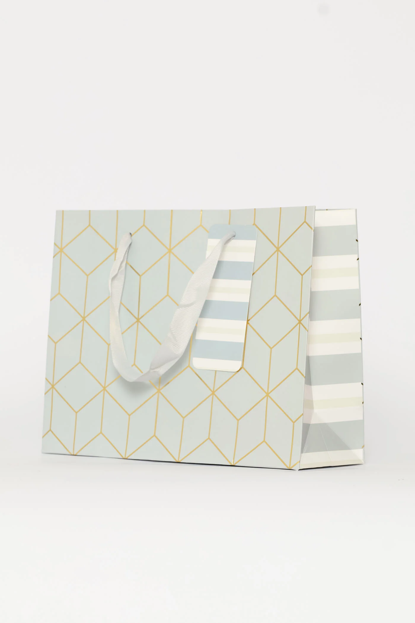 Gold Foil Cube Print Gift Bag - Light Blue - Image 3