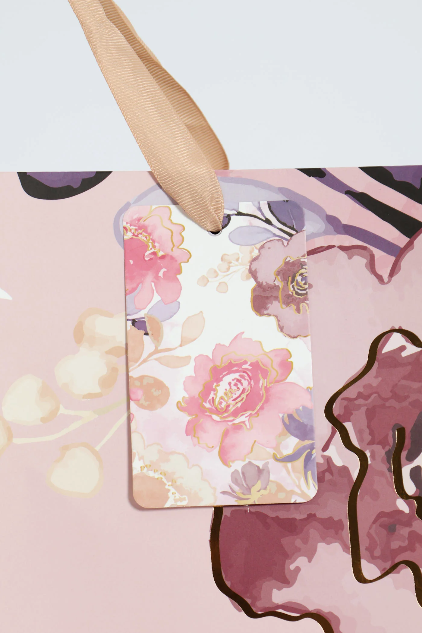 Gold Foil Floral Print Gift Bag - Light Pink - Image 2
