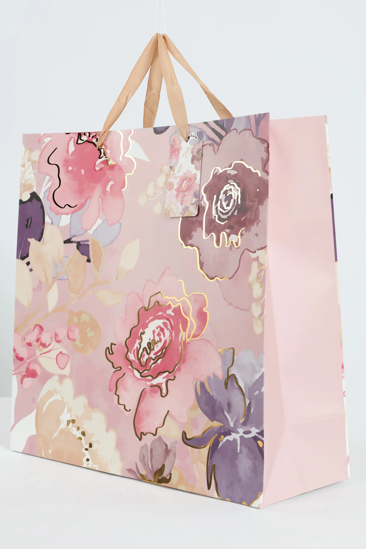 Gold Foil Floral Print Gift Bag - Light Pink - Image 3
