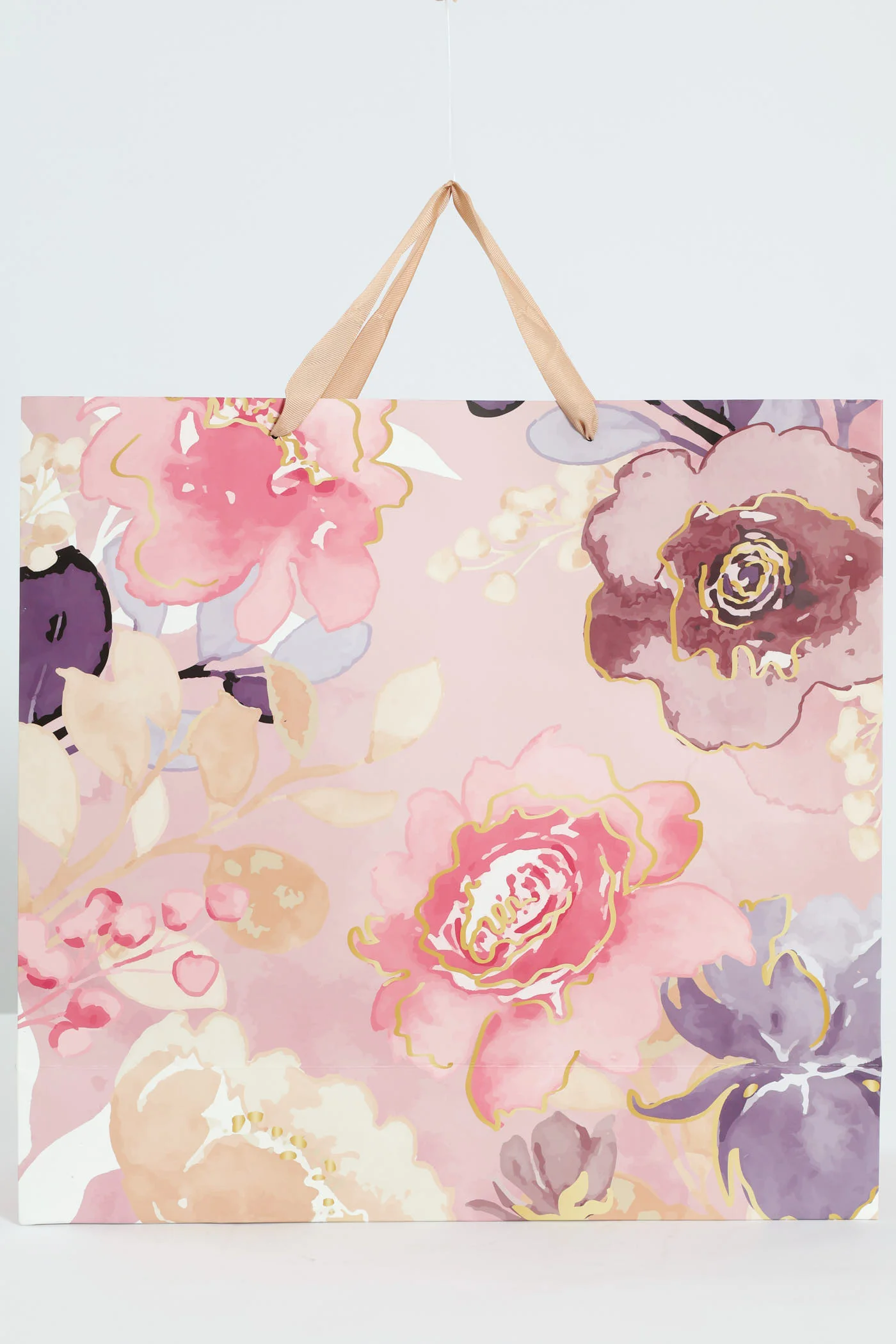 Gold Foil Floral Print Gift Bag - Light Pink - Image 4