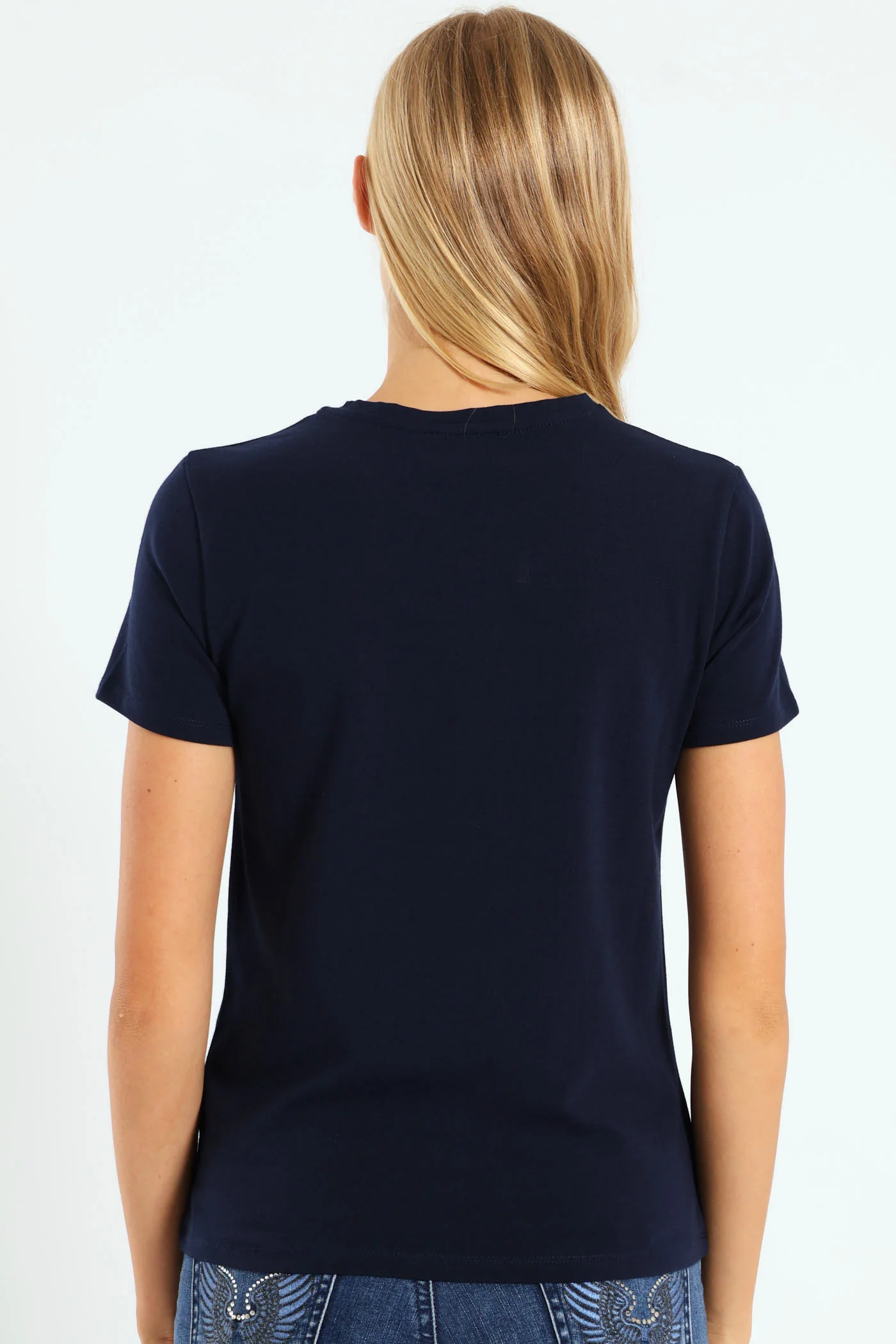 Gold Foil Print Tee With Diamante Transfers - Navy - Image 3