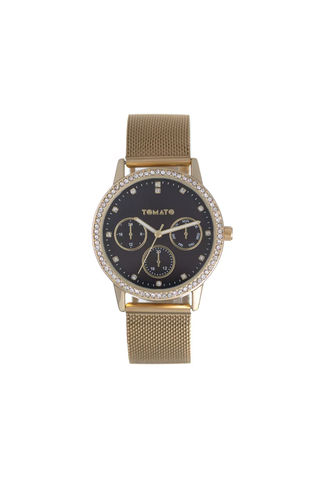 Gold Mesh Black Dial Watch Set - Black - Image 2