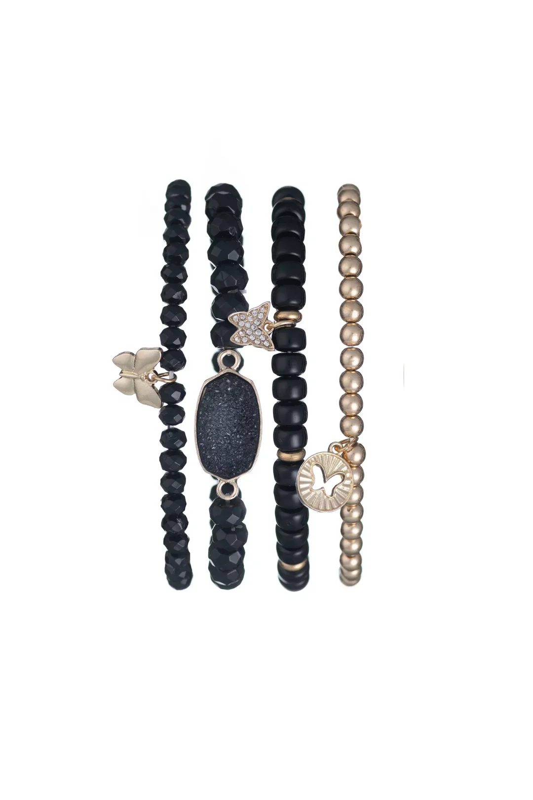 Gold Mesh Black Dial Watch Set - Black - Image 3