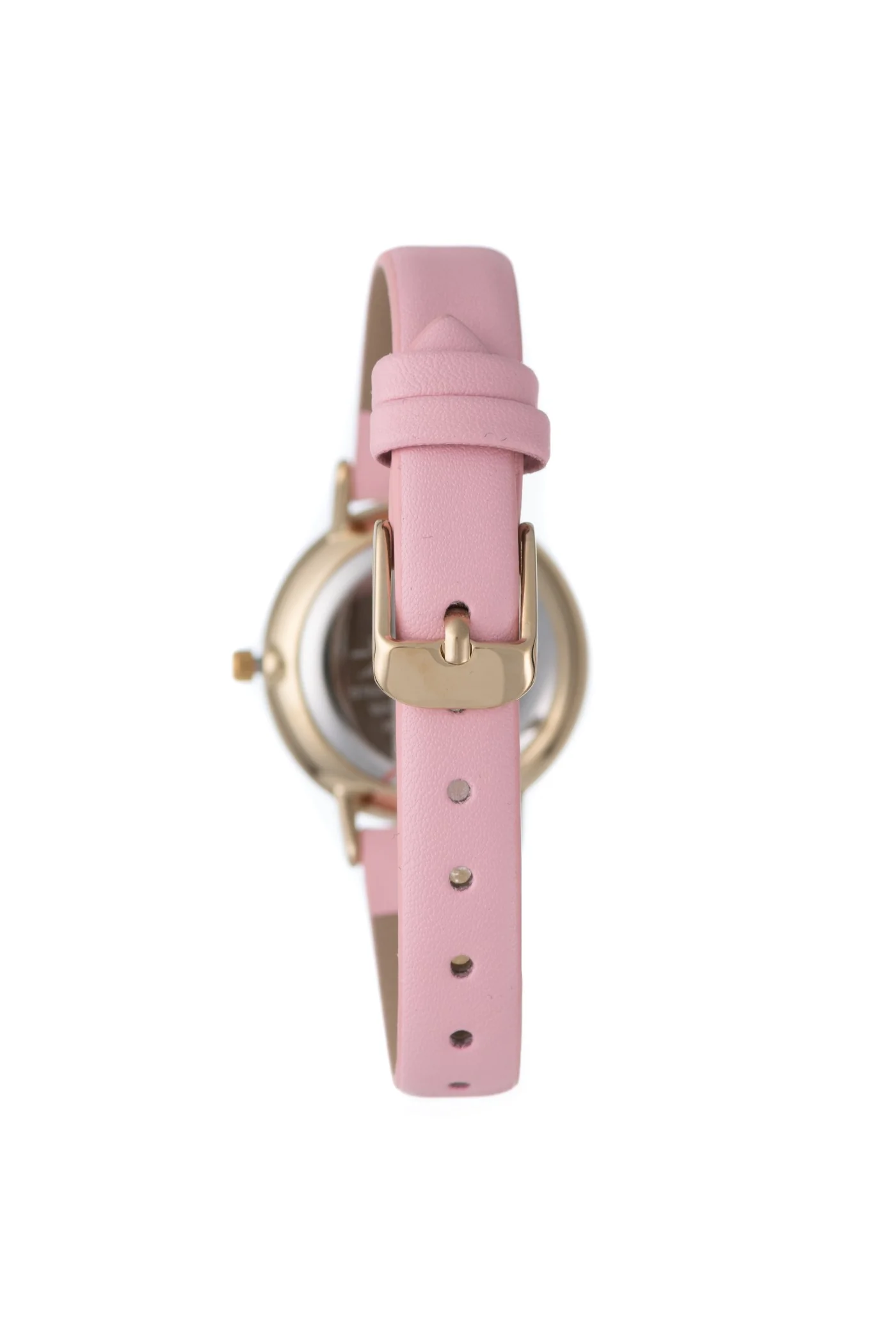 Round Stone Gold Detail Dial Pink Pu Leather Watch - Gold - Image 2