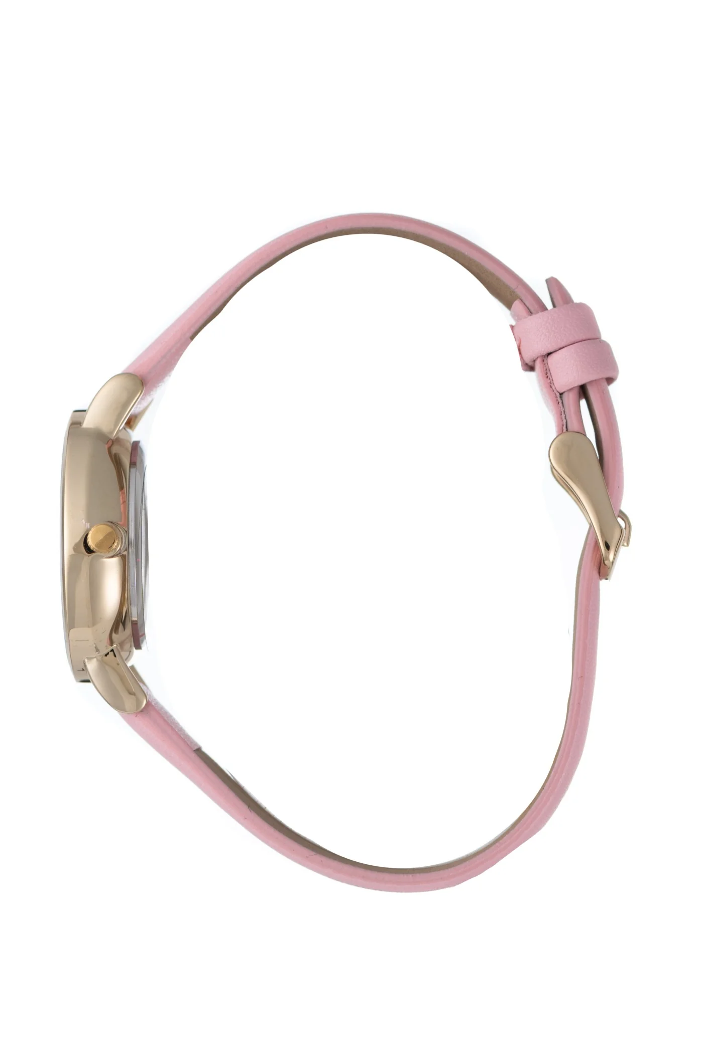 Round Stone Gold Detail Dial Pink Pu Leather Watch - Gold - Image 3