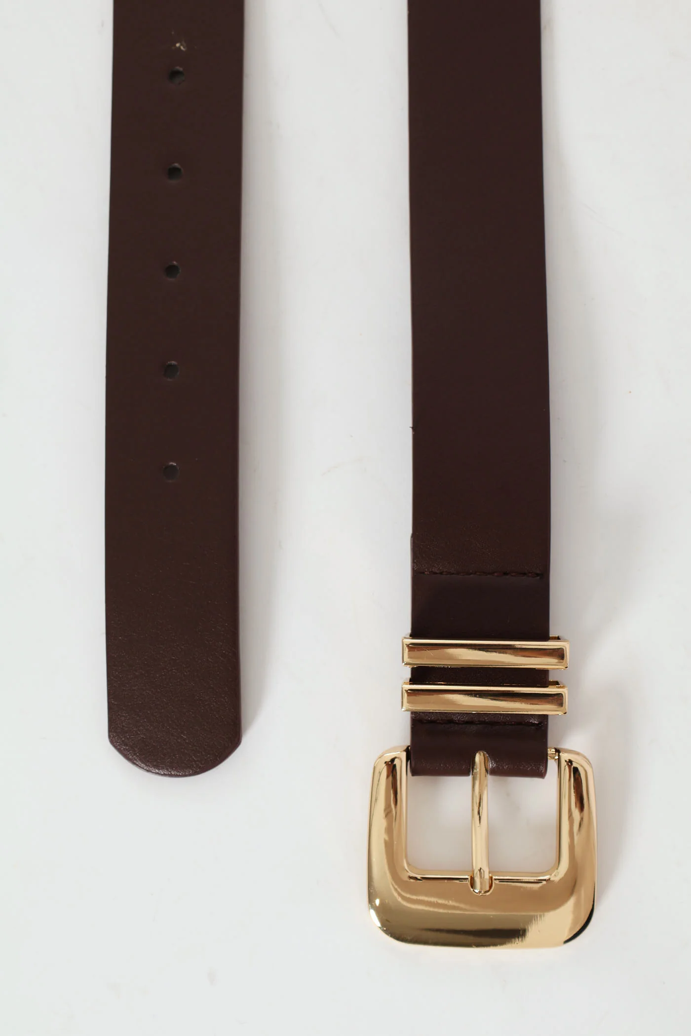 Gold Square Buckle Double Loop Belt - Chocolate - Image 2