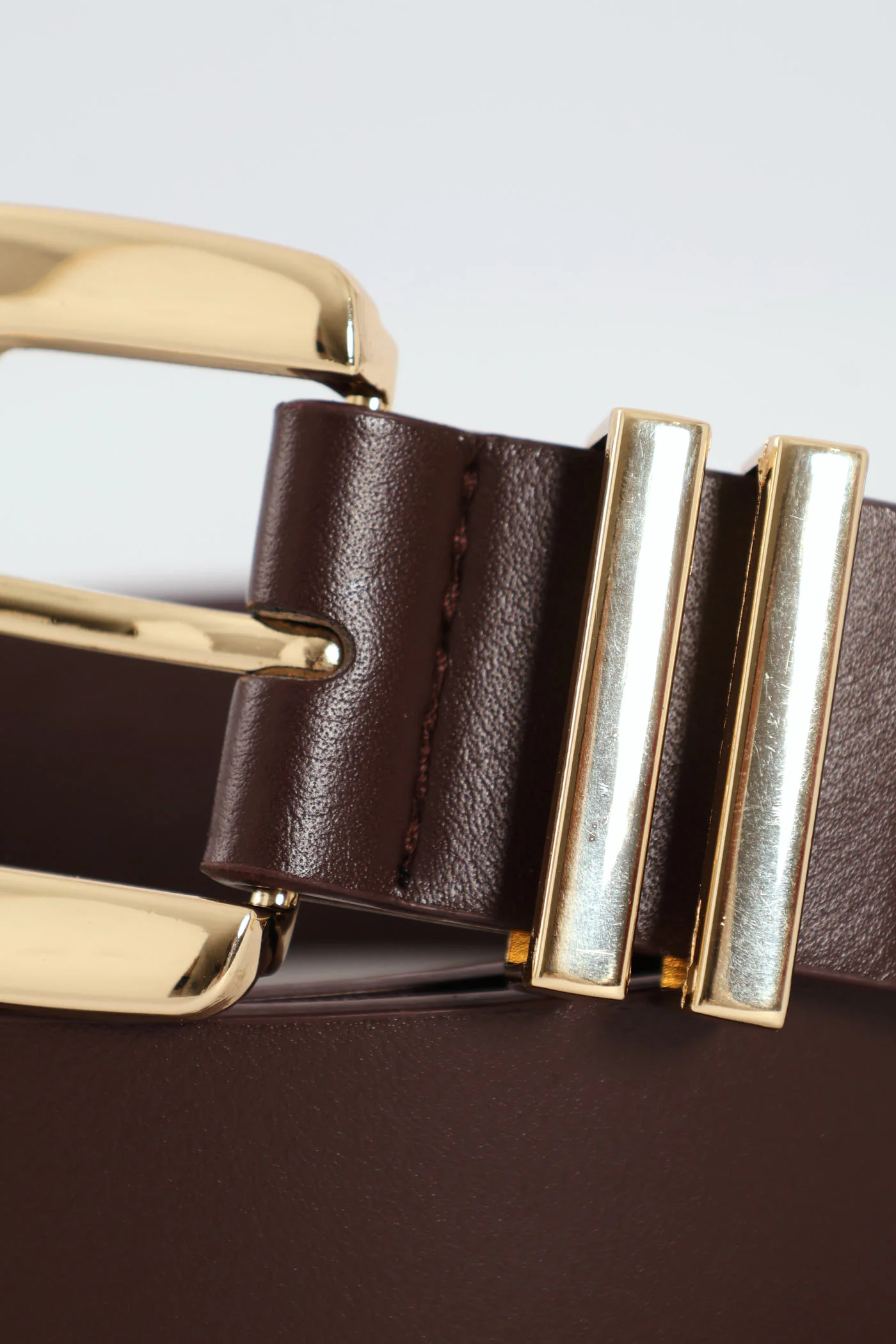 Gold Square Buckle Double Loop Belt - Chocolate - Image 3