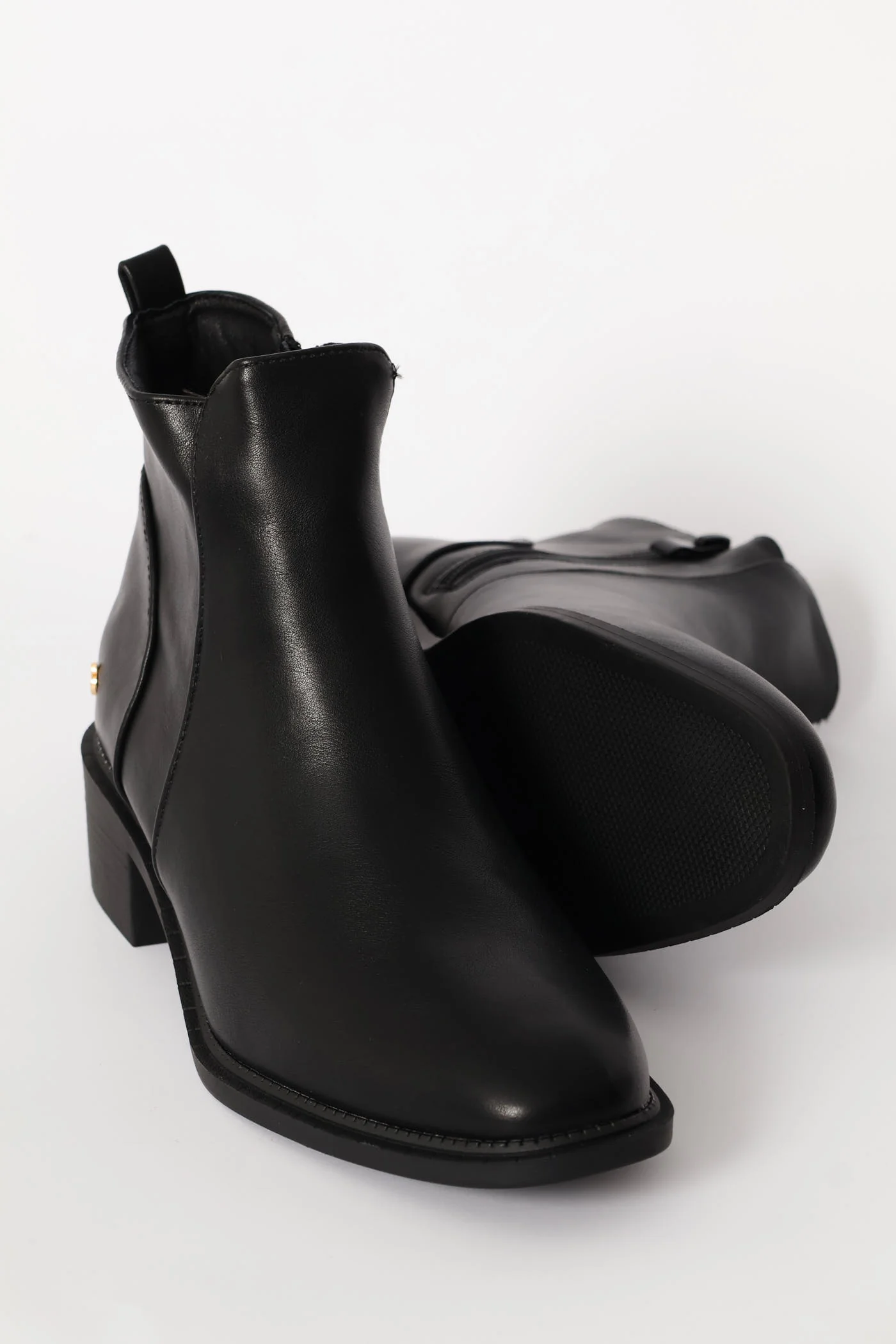 Gold Stud Detail Low Chelsea Boot - Black - Image 2