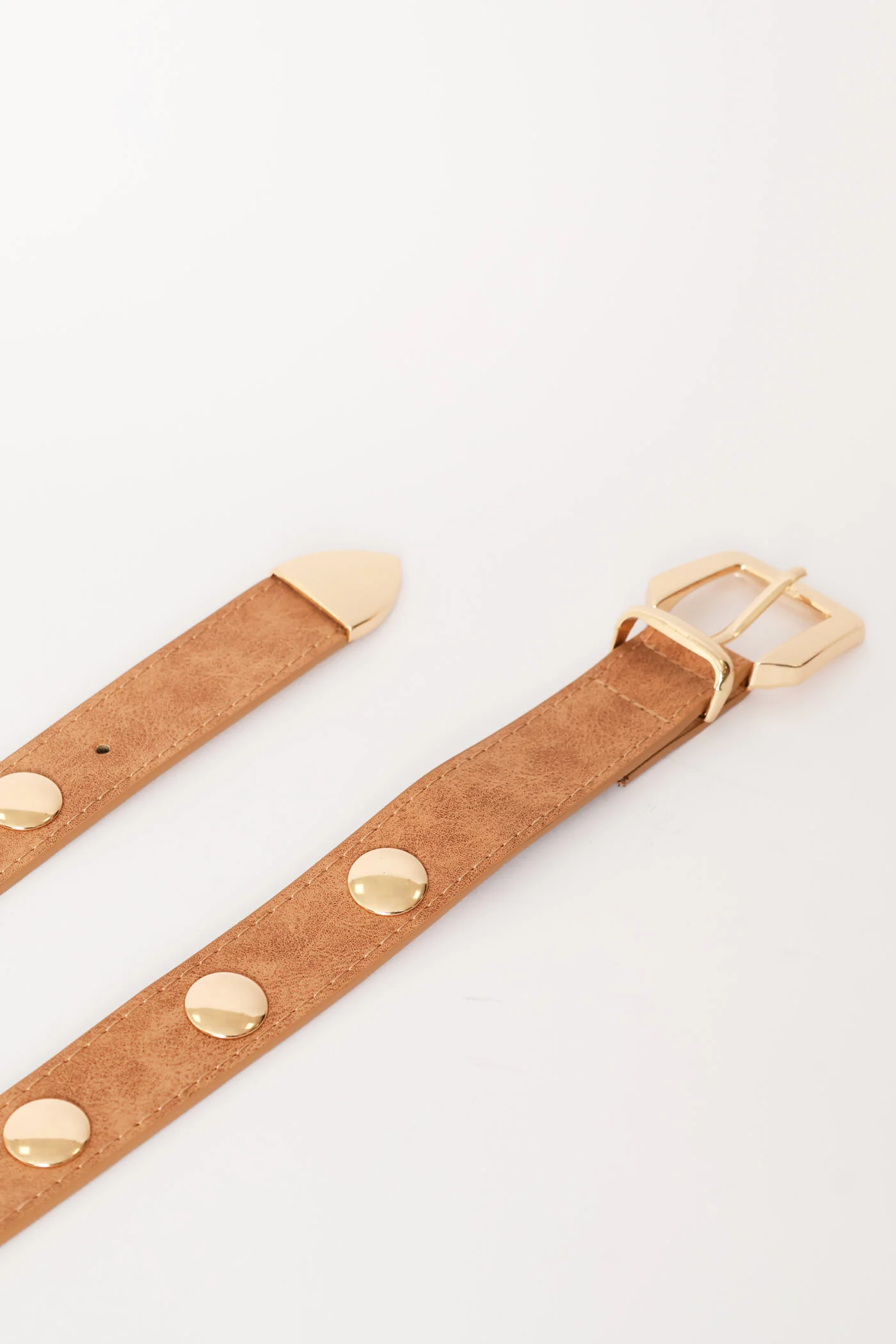 Gold Stud Faux 3 cm Suede Belt - Tan - Image 3