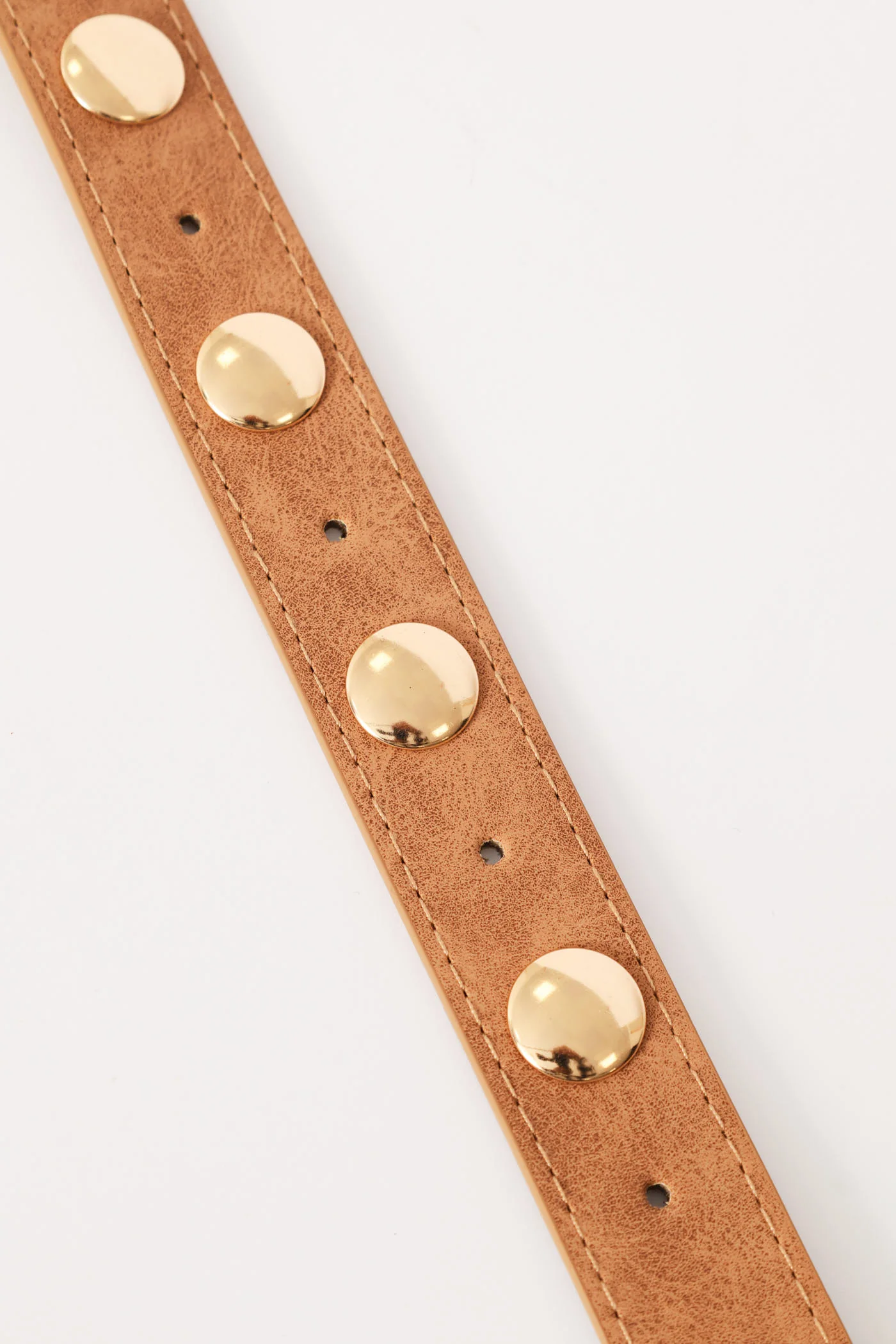 Gold Stud Faux 3 cm Suede Belt - Tan - Image 4