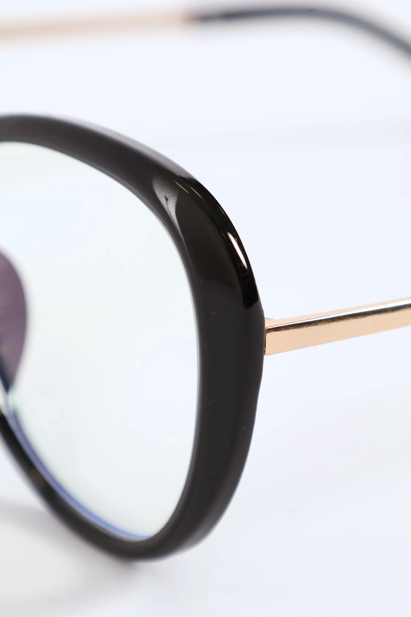 Gold Temple Rounded Cateye Glasses - Black - Image 2