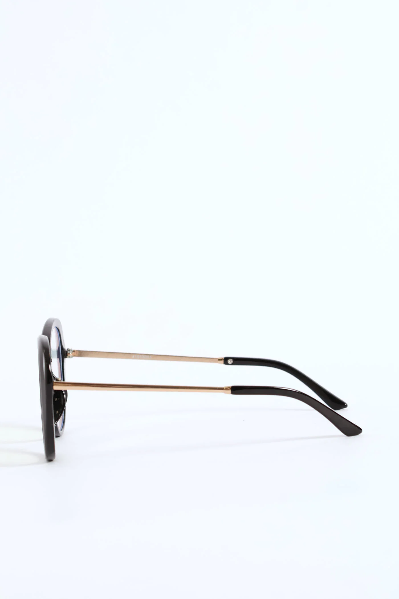 Gold Temple Rounded Cateye Glasses - Black - Image 3