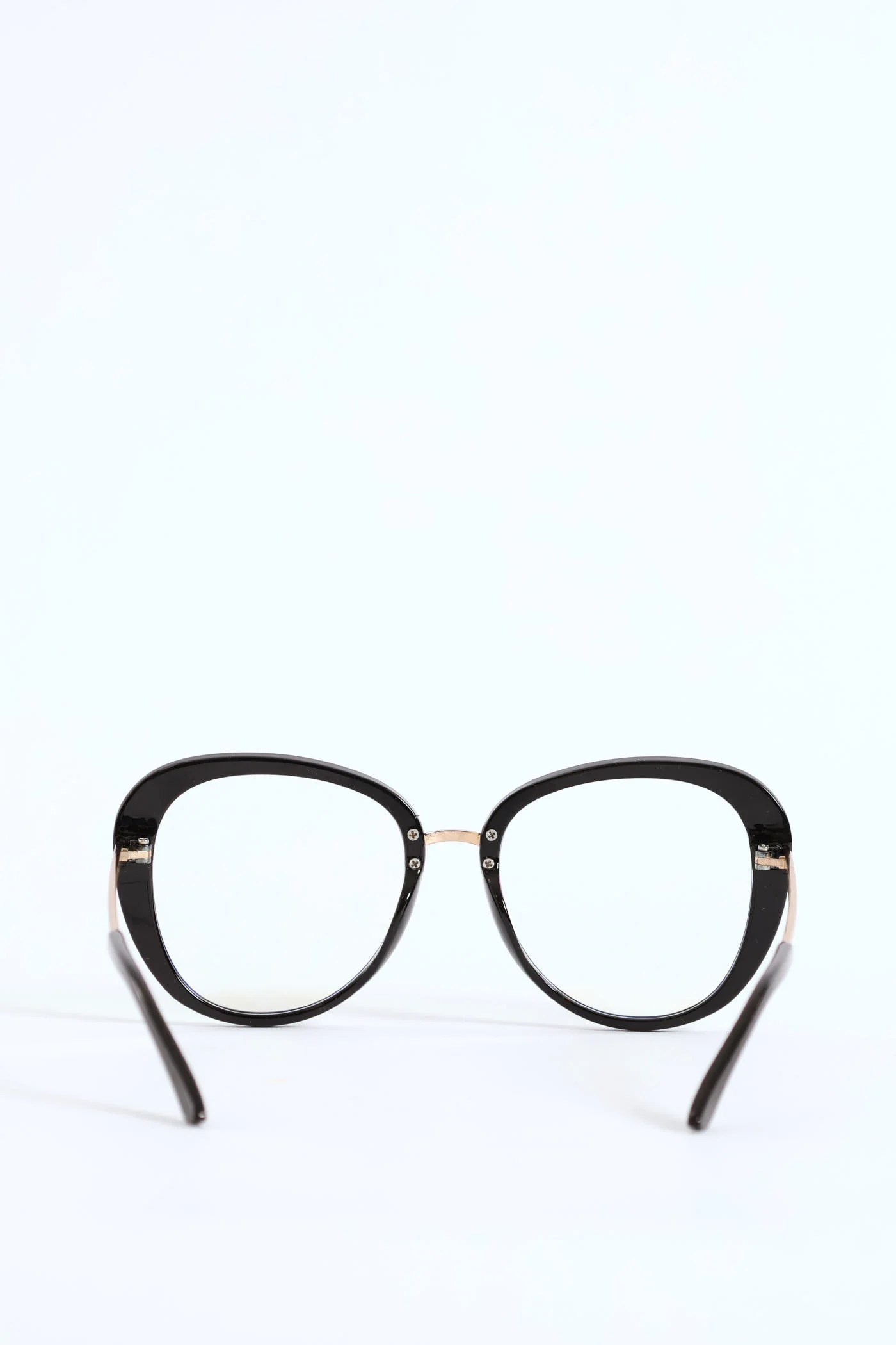 Gold Temple Rounded Cateye Glasses - Black - Image 4