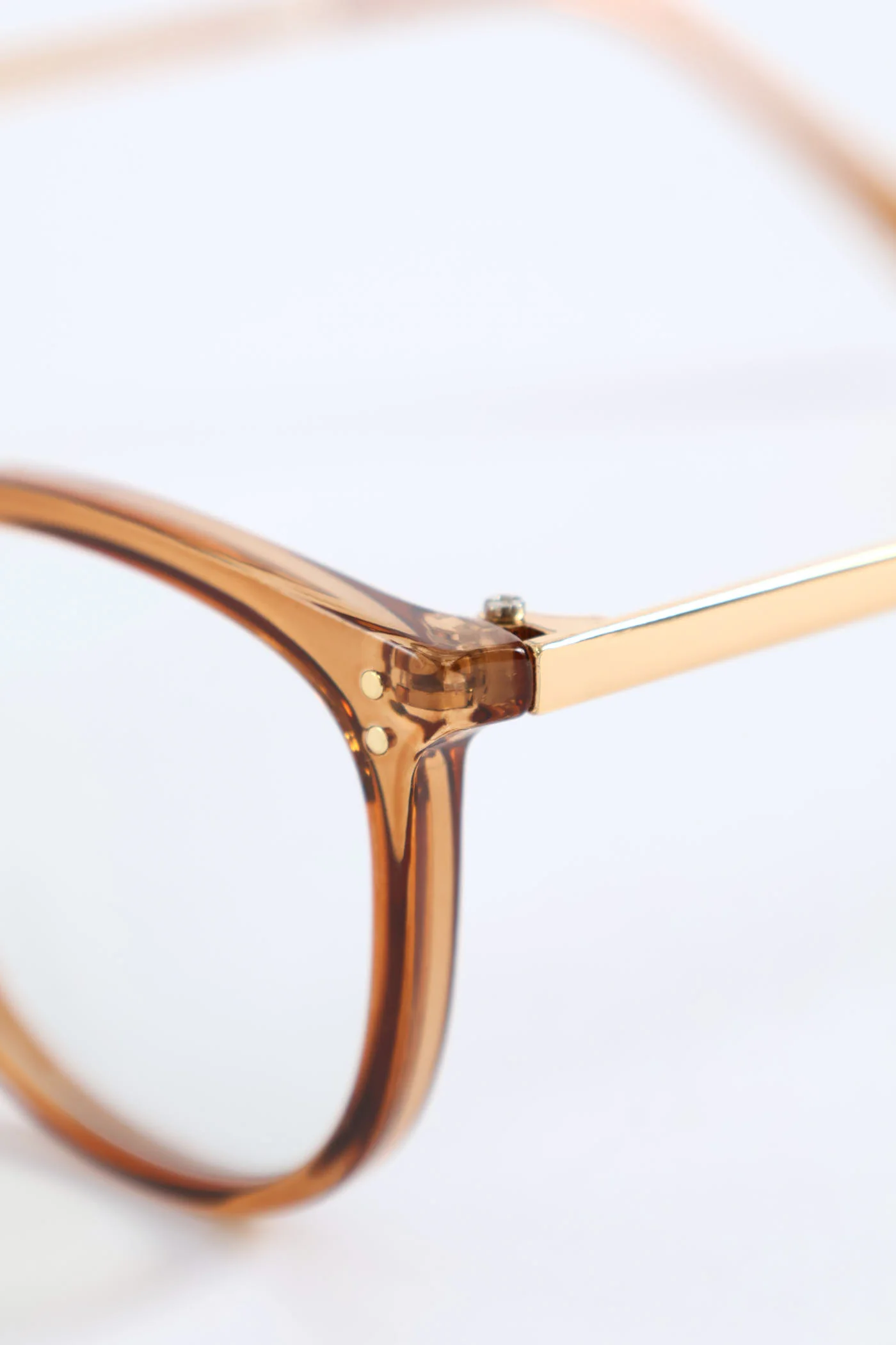 Gold Temple Rounded Cateye Glasses - Brown - Image 2