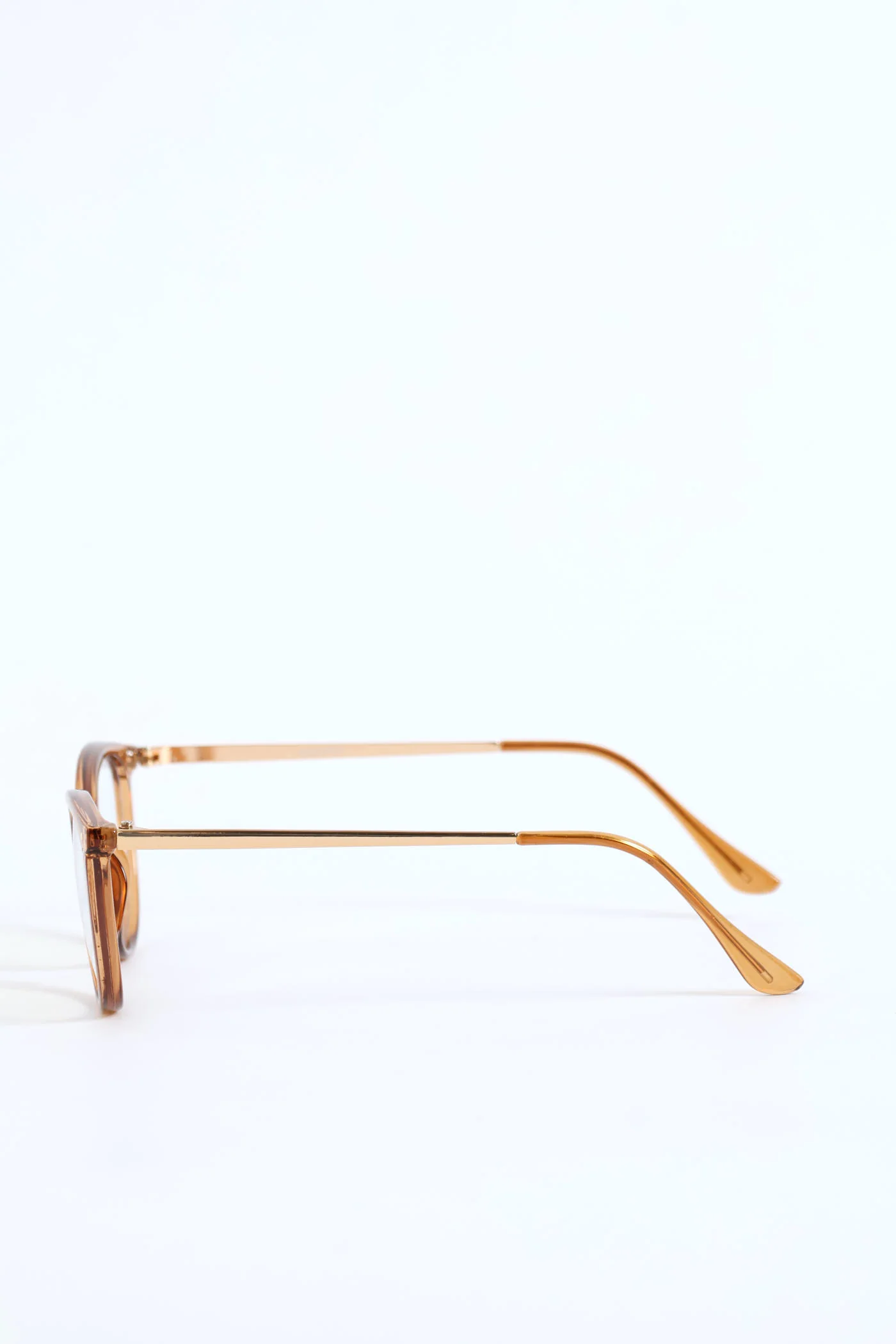 Gold Temple Rounded Cateye Glasses - Brown - Image 3