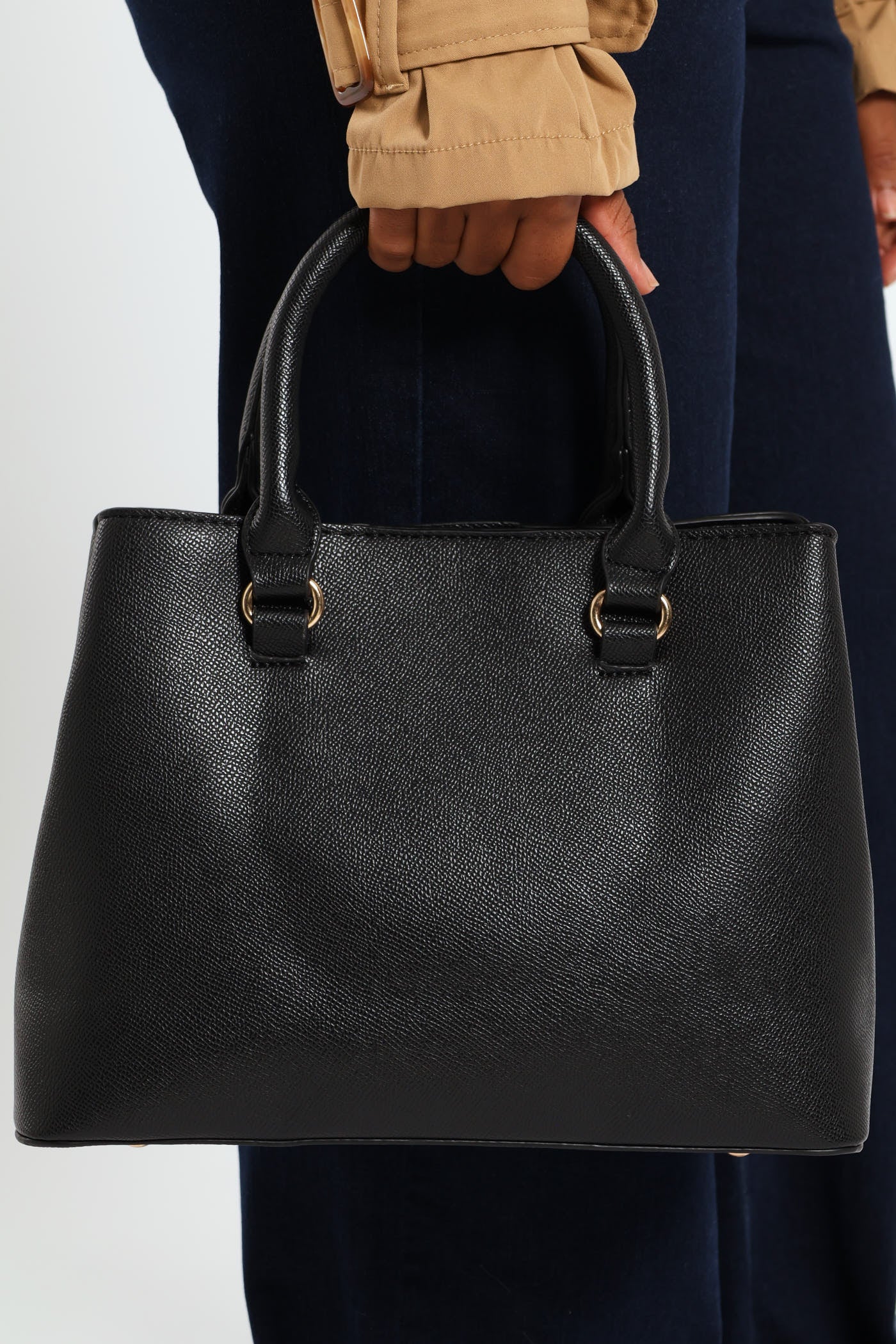 Gold Trim Multi Compartment Tote Bag - Black - Image 2