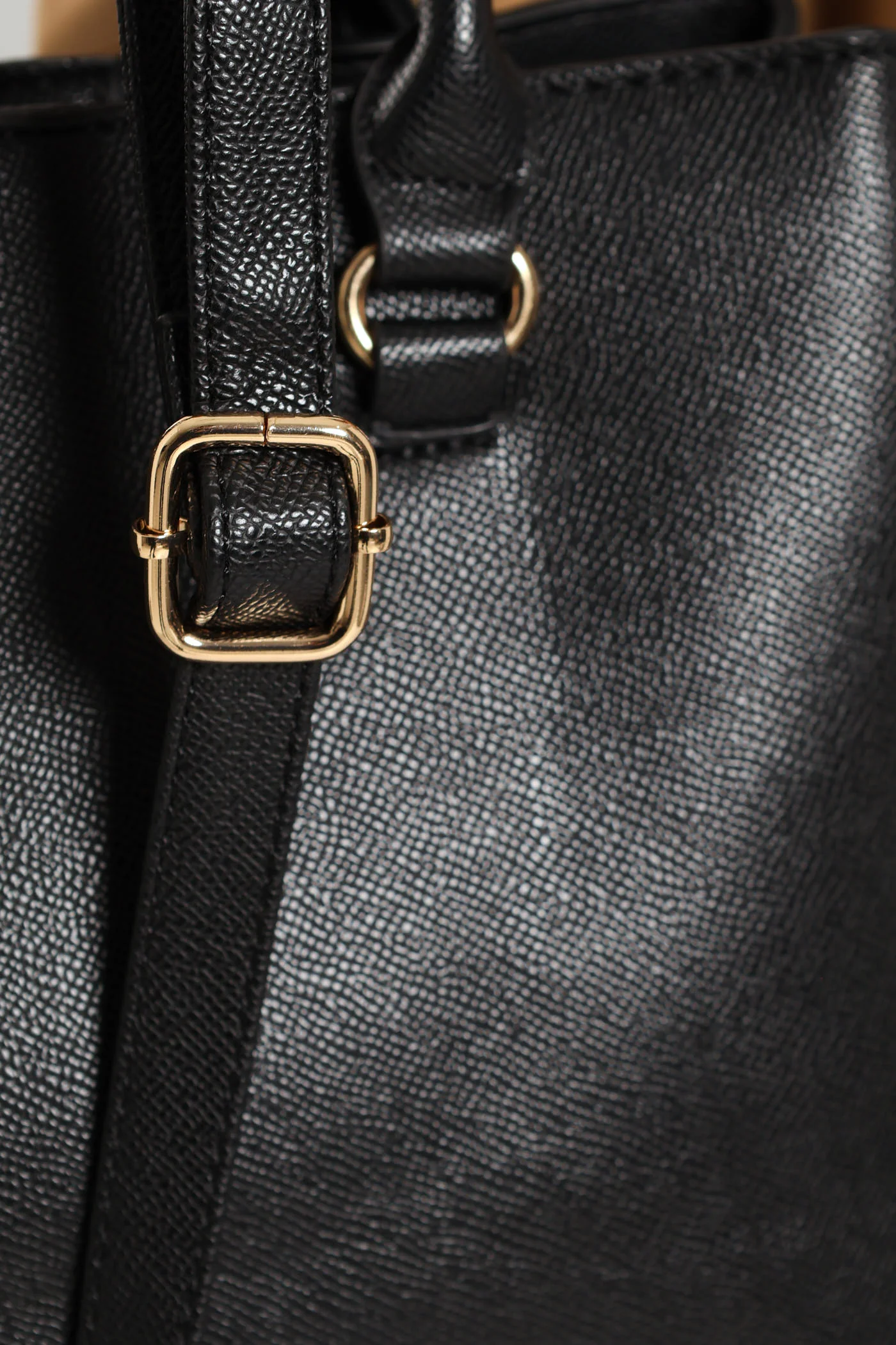 Gold Trim Multi Compartment Tote Bag - Black - Image 4