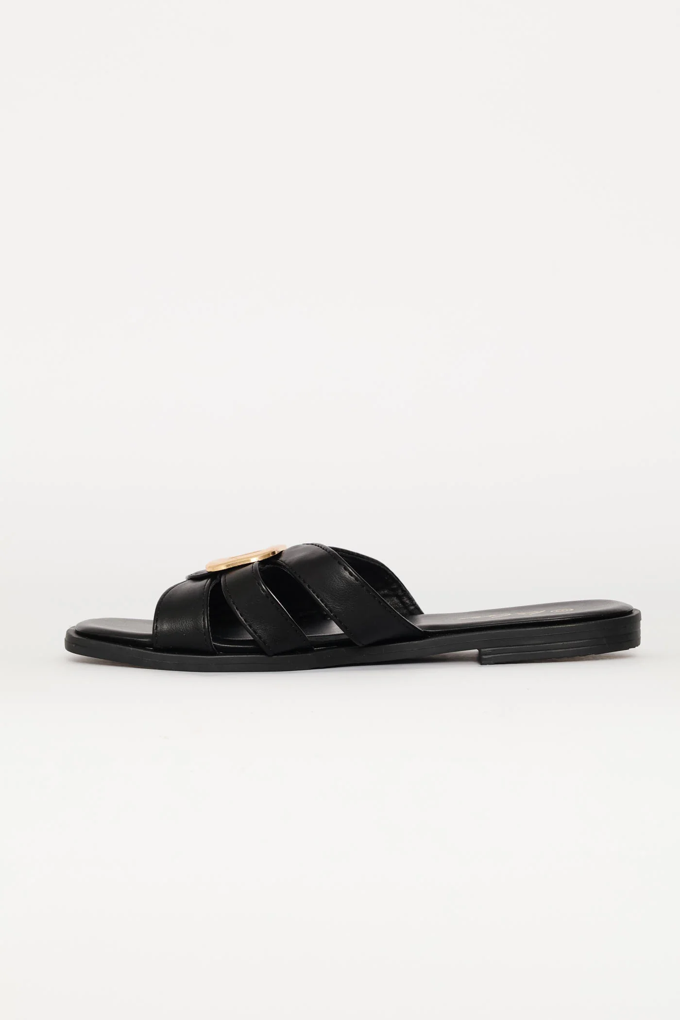 Gold Trim Triple Crosstrap Sandal - Black - Image 3