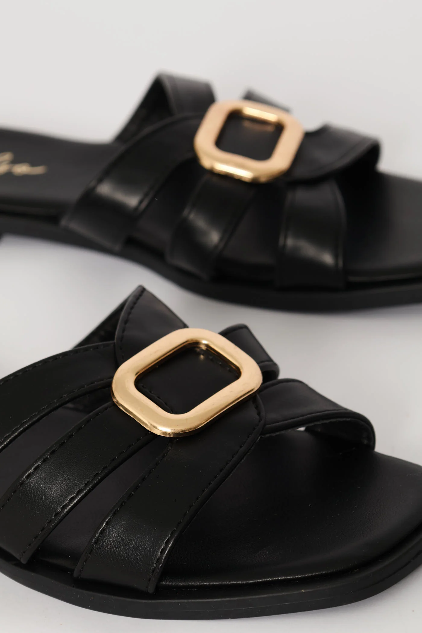 Gold Trim Triple Crosstrap Sandal - Black - Image 4