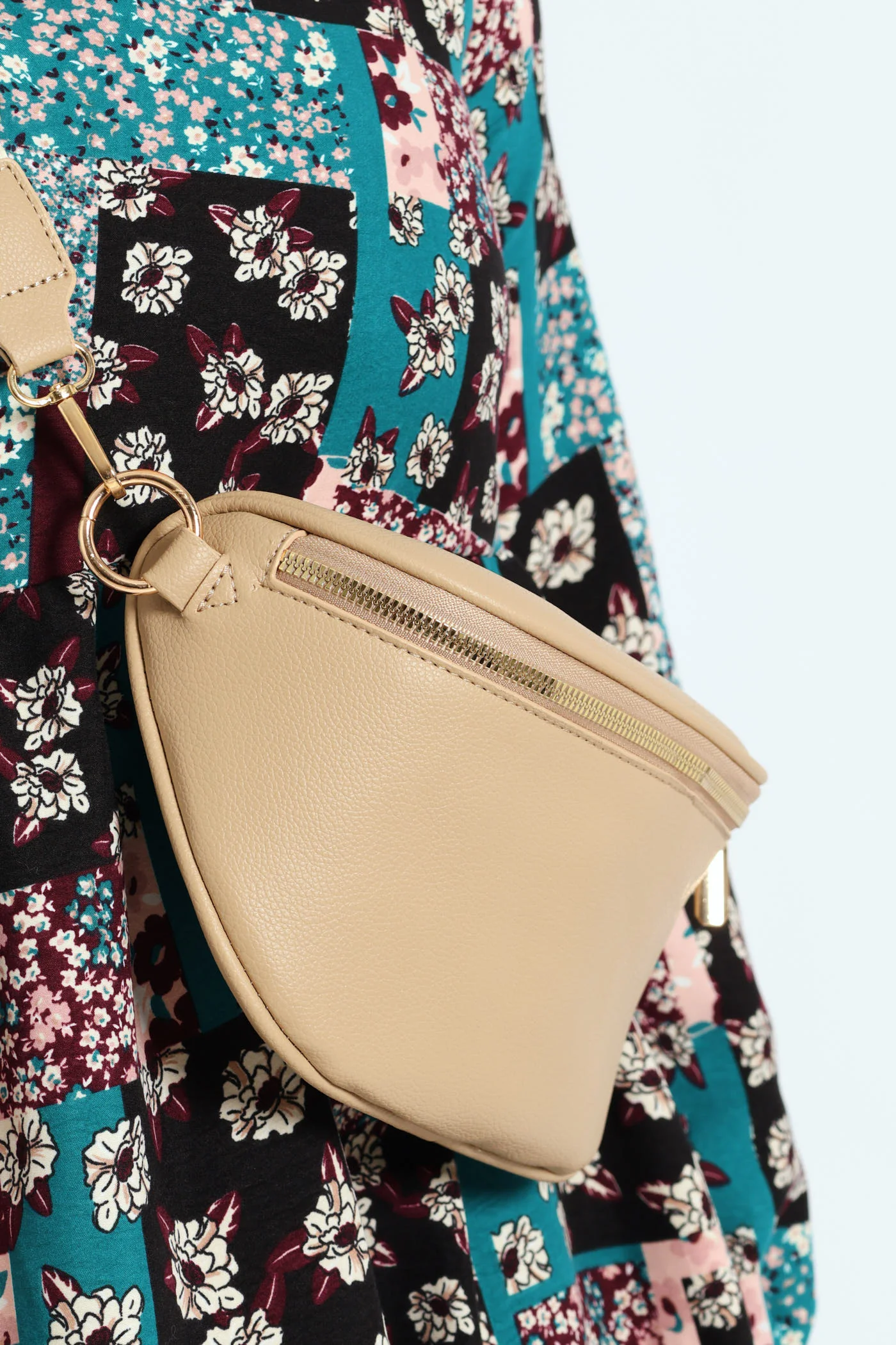 Gold Zip Moon Bag - Taupe - Image 2