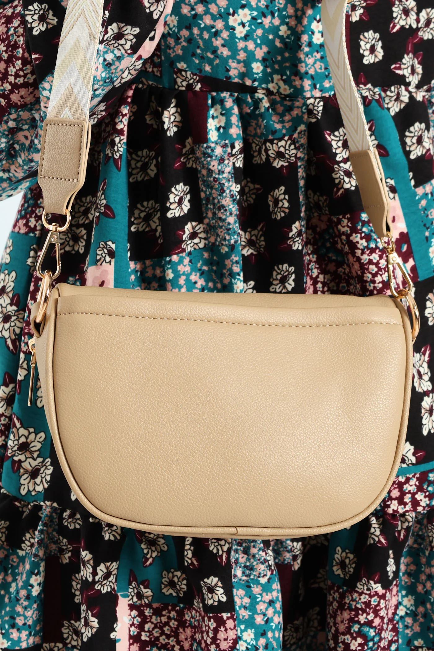 Gold Zip Moon Bag - Taupe - Image 3