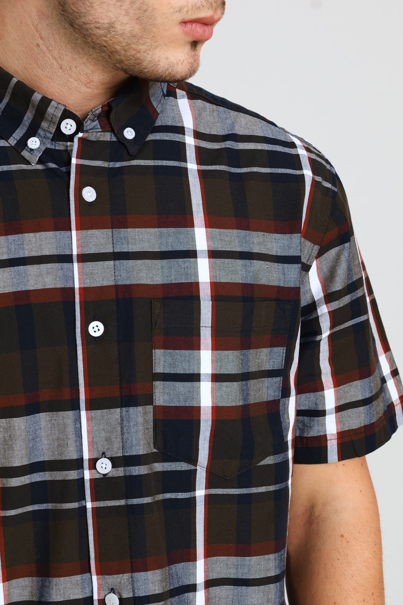 Golden Rooibos Button Down Check Shirt - Fatigue/Navy/Red - Image 2