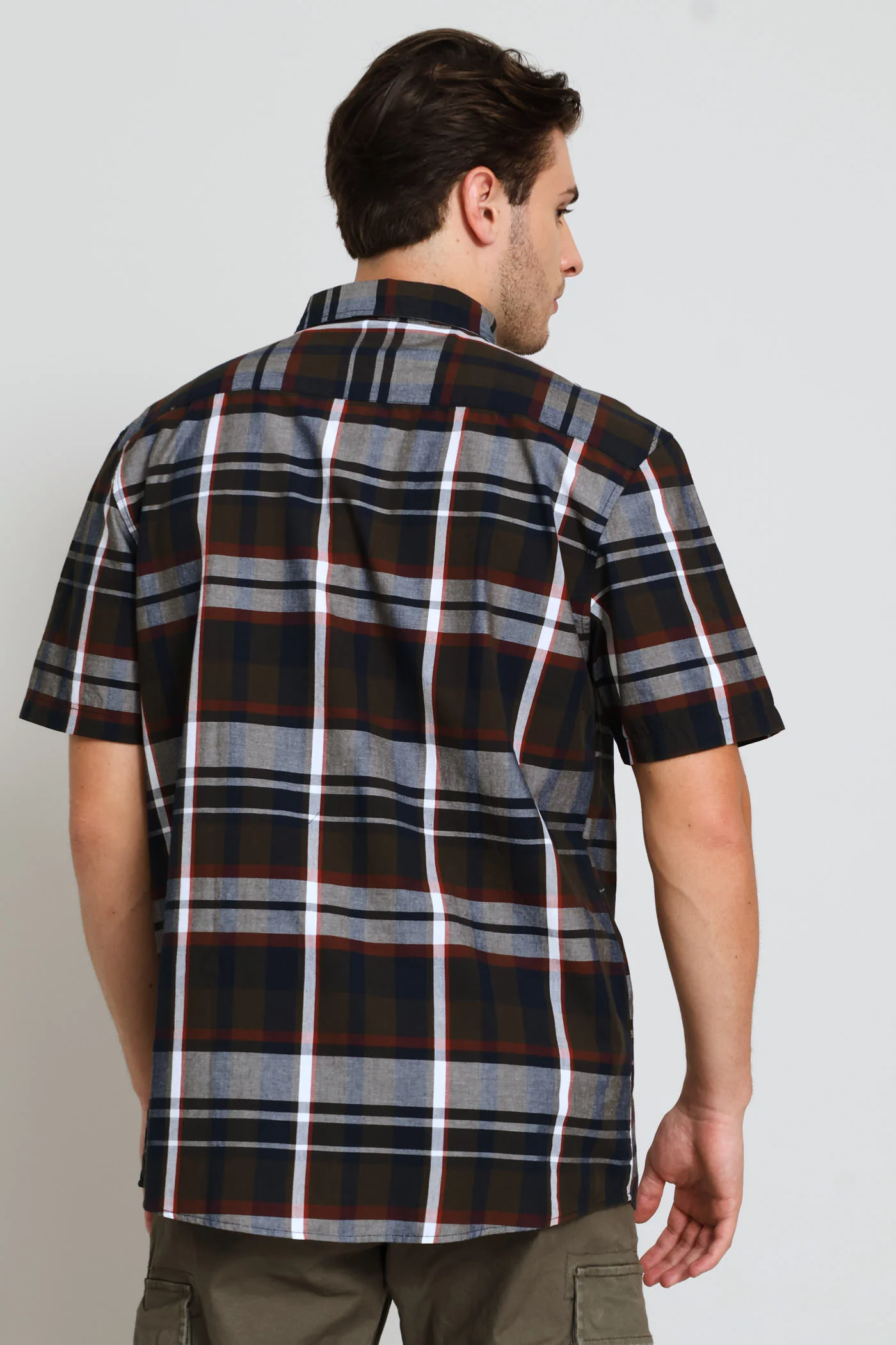 Golden Rooibos Button Down Check Shirt - Fatigue/Navy/Red - Image 4