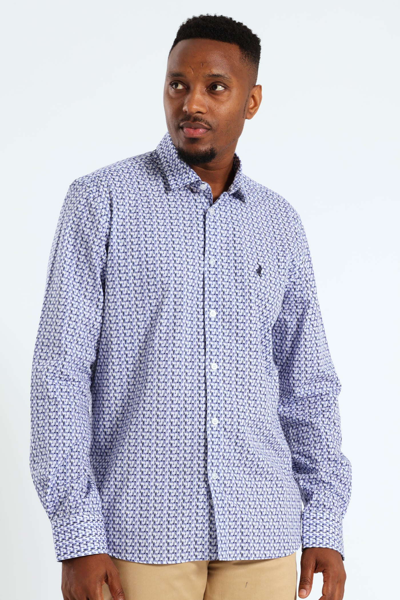 Gonzo Geo Printed Long Sleeve Shirt - Navy - Image 3