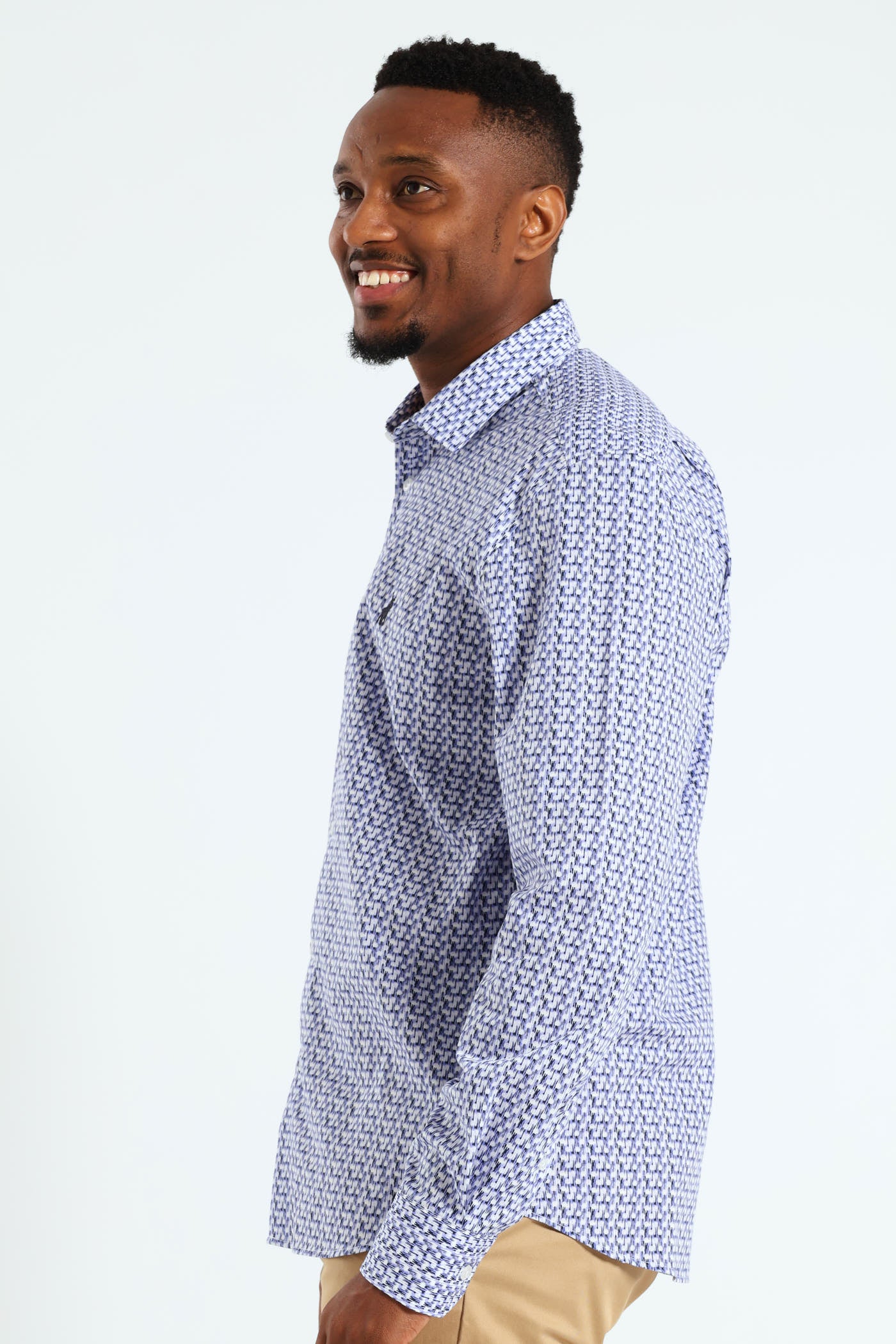 Gonzo Geo Printed Long Sleeve Shirt - Navy - Image 4