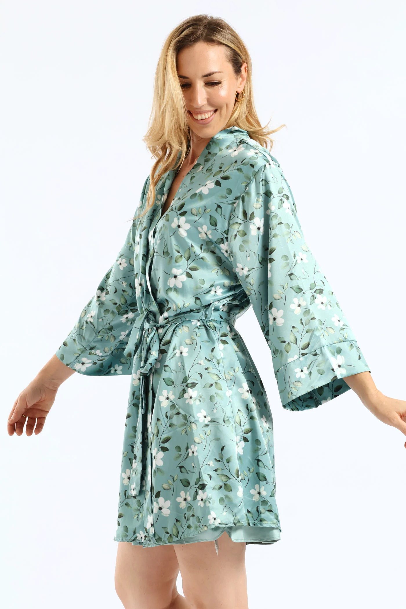 Gown & Chemise Floral Satin Set - Duck Egg - Image 3