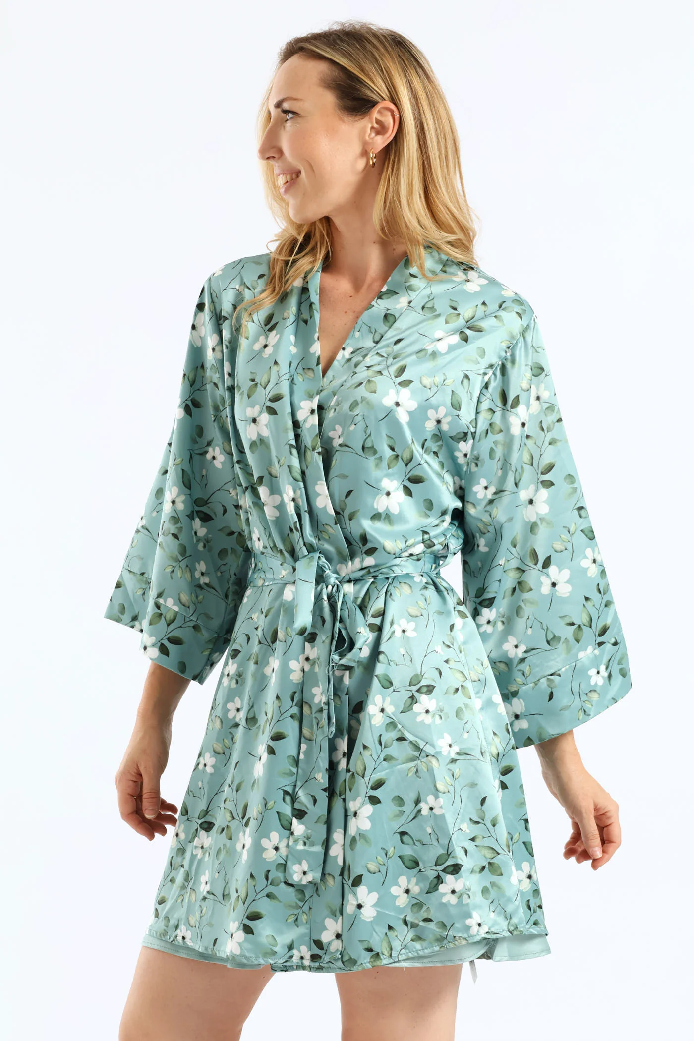 Gown & Chemise Floral Satin Set - Duck Egg - Image 6
