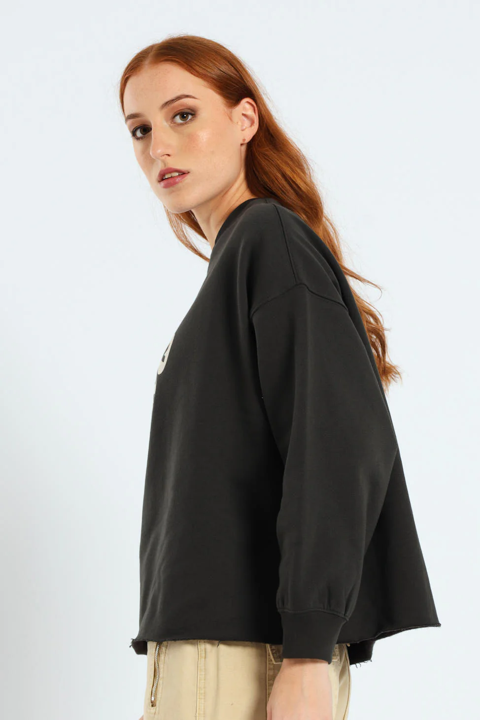 GR Leo Raw Cut Crewneck Top - Black - Image 2