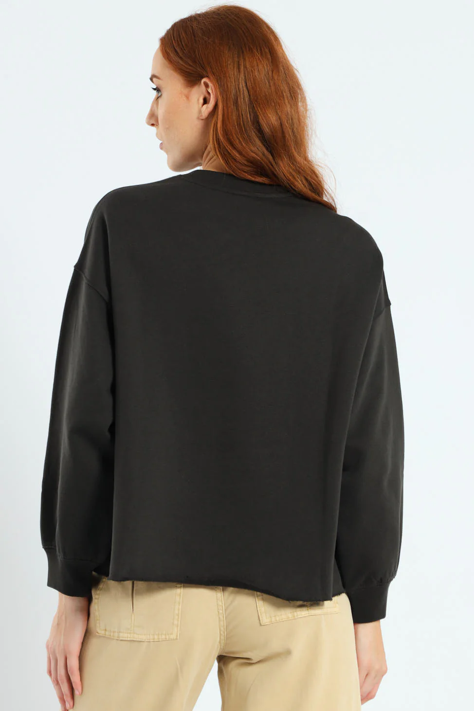 GR Leo Raw Cut Crewneck Top - Black - Image 4