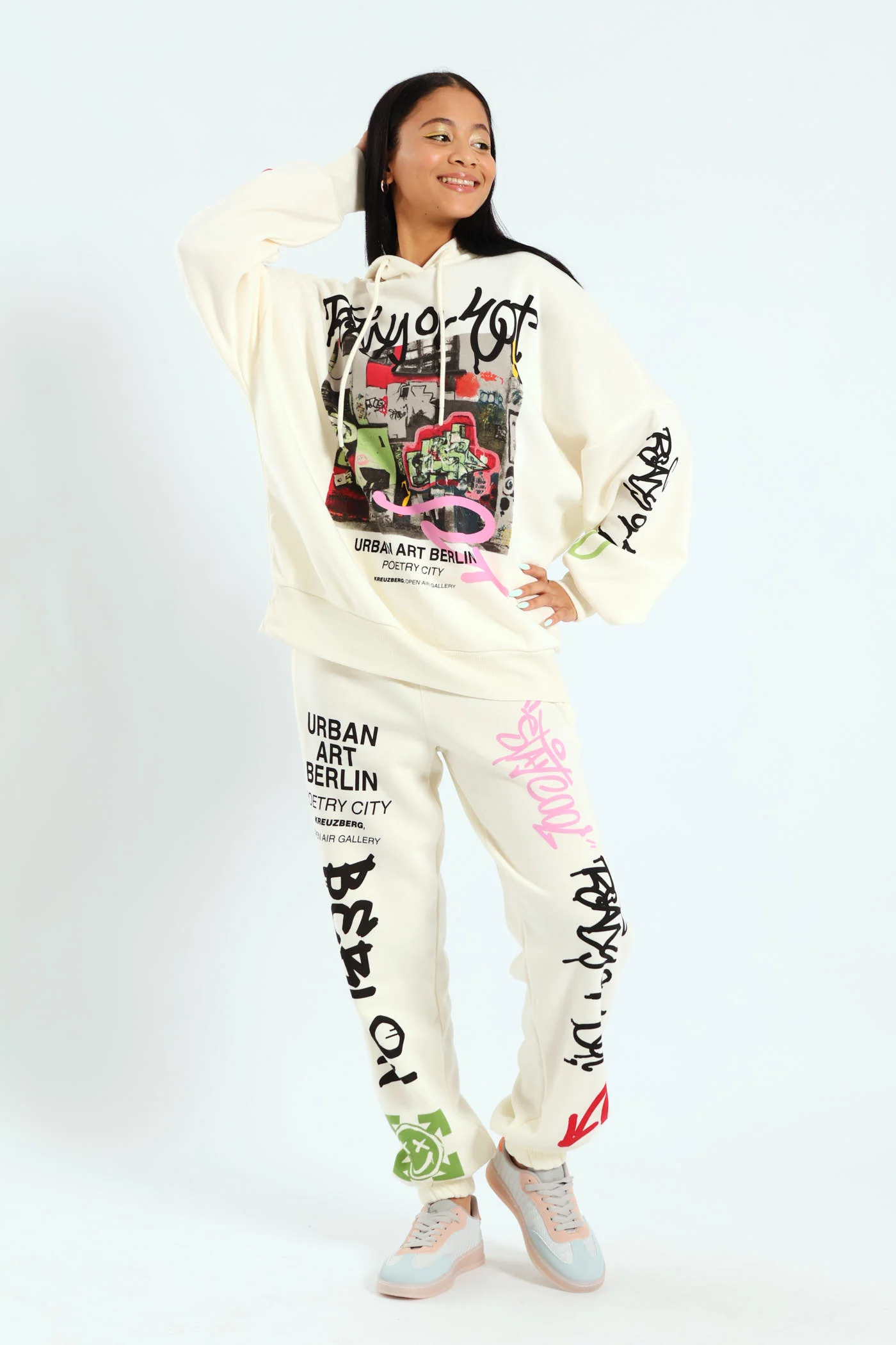 Graffiti Oversized Hoody - Cream - Image 5