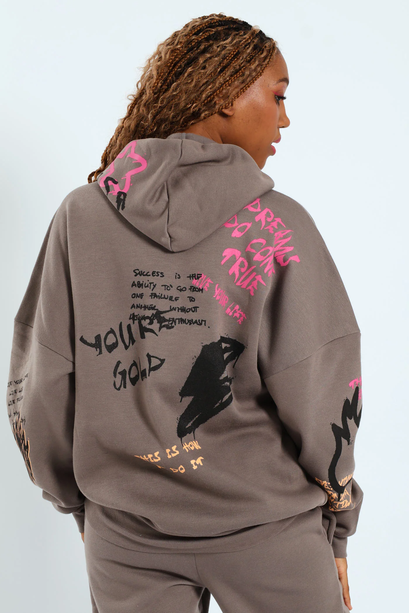 Graphic Printed Oversized Hoody - Charcoal - Image 4