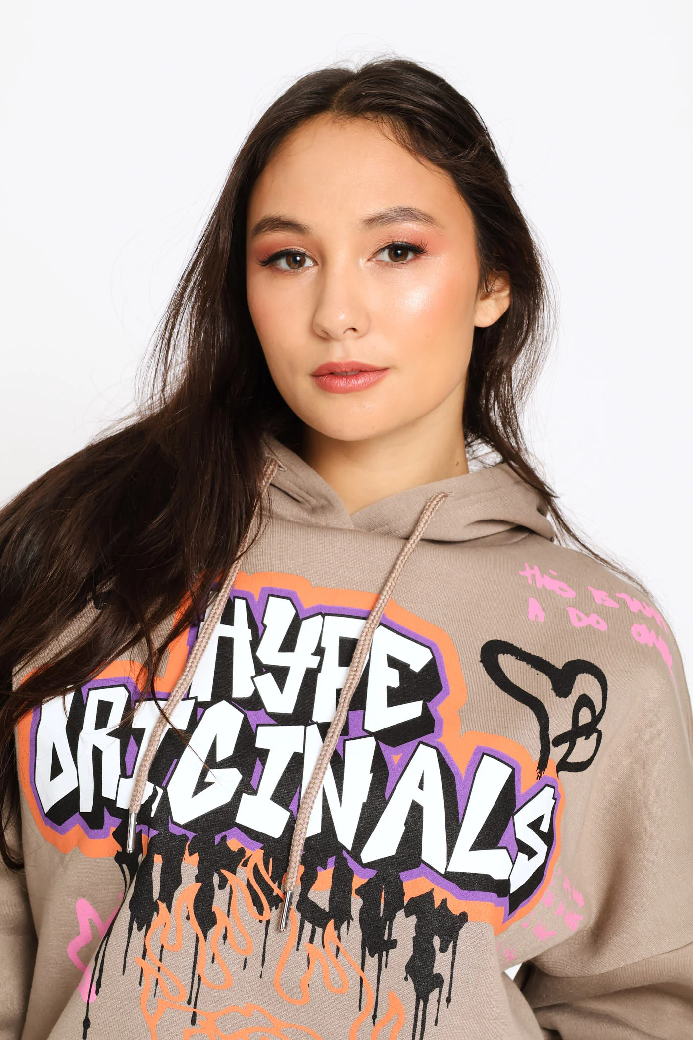 Graph Printed Oversized Hoody - Mocha - Image 5
