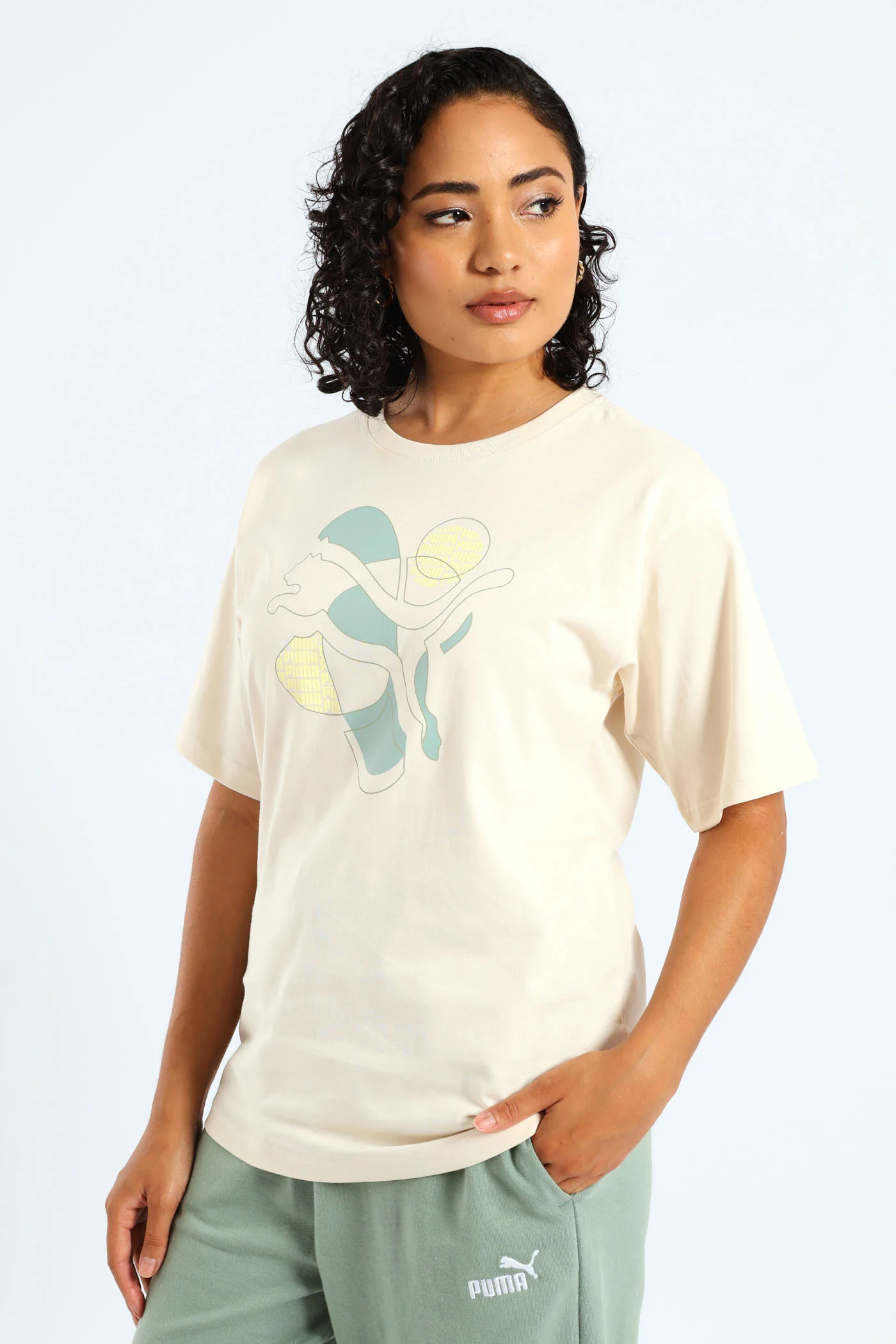 Graphic Relaxed Energy Tee - Beige - Image 3