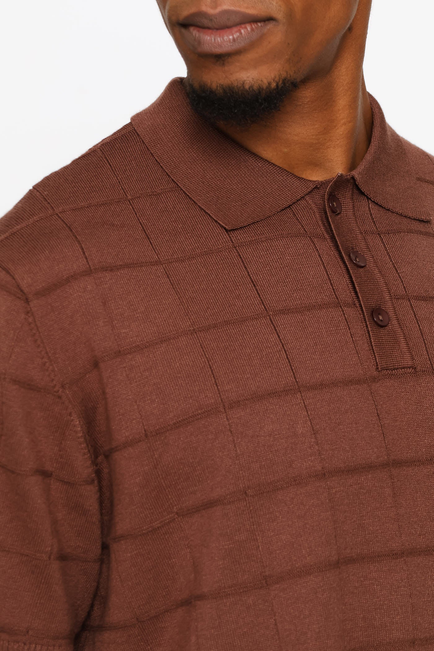 Grid Check Fine Gauge Golfer - Chocolate - Image 2