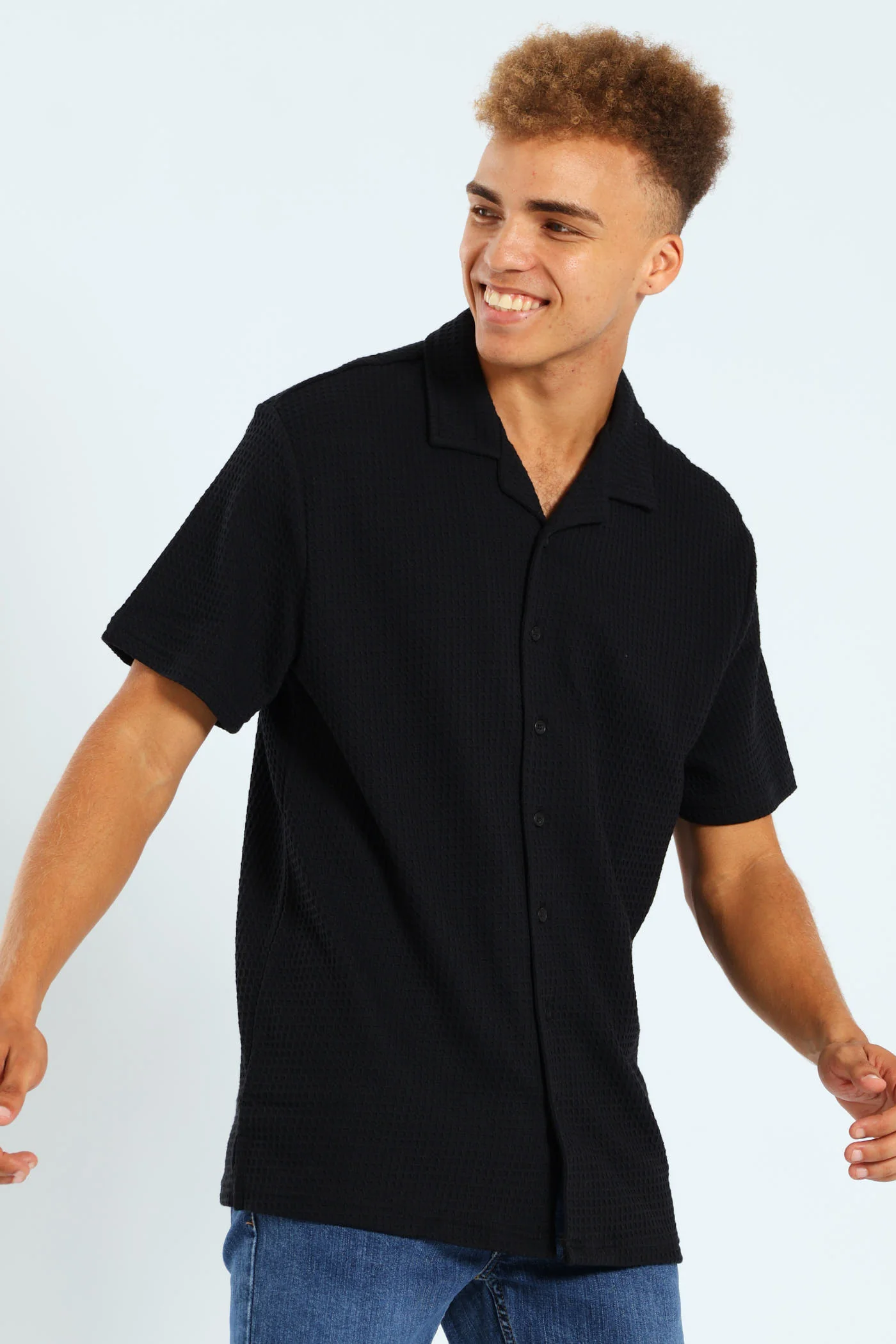 Grid Waffel Shirt - Black - Image 2