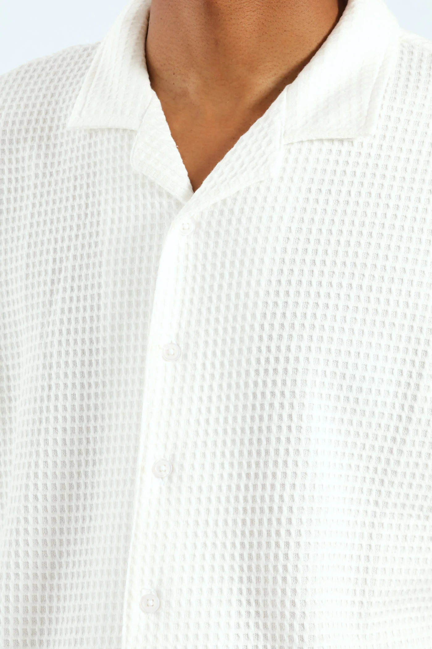 Grid Waffel Shirt - White - Image 2