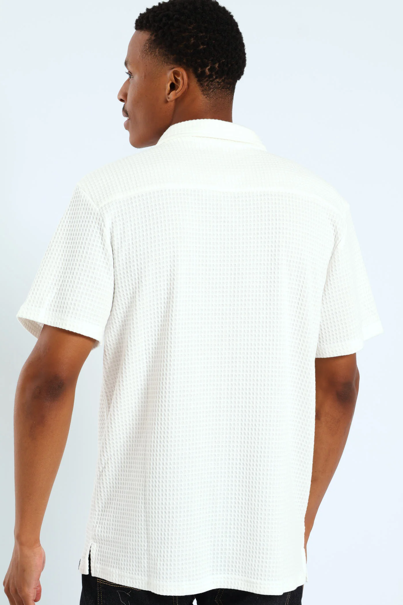 Grid Waffel Shirt - White - Image 4