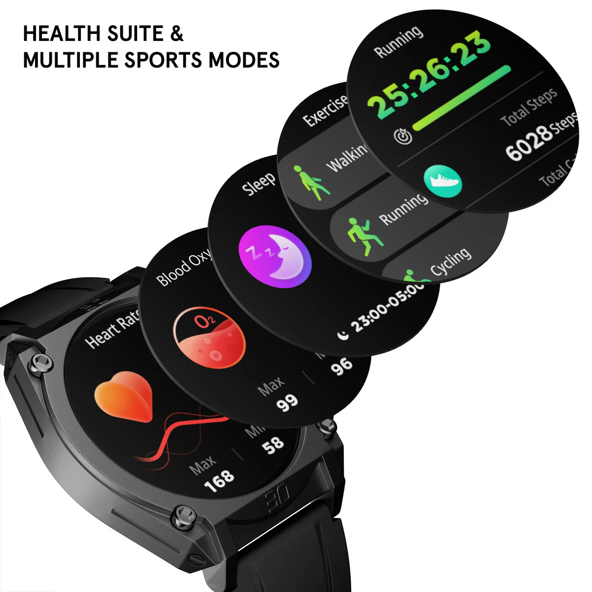 Gunmetal Case & LED Screen Smart Watch With Rubber Strap - Black - Image 4